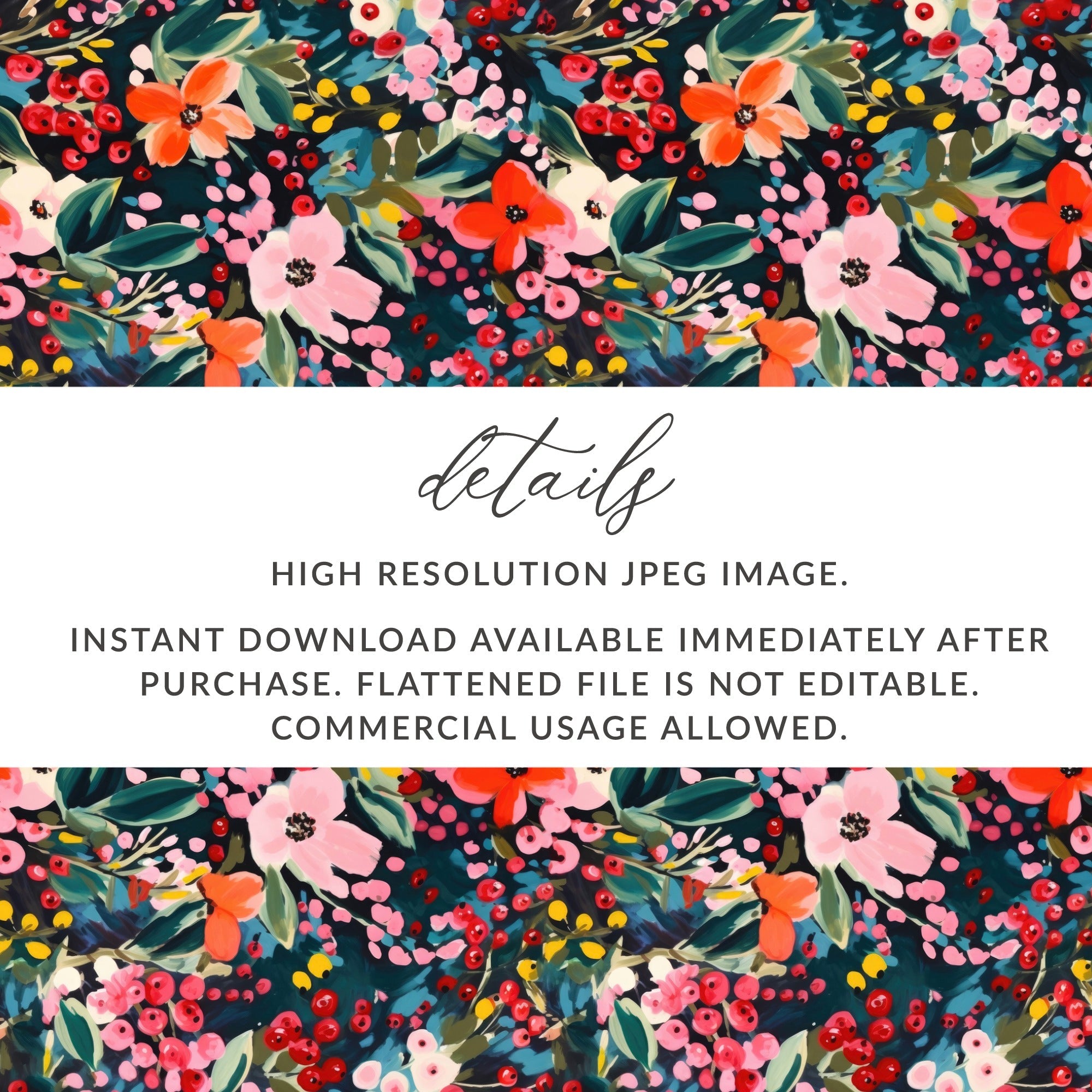 Floral Seamless Digital Paper, Botanical Pattern, Flowers and Berries, Fabric Design, Scrapbooking, Printable Digital File - Moore and Mountain