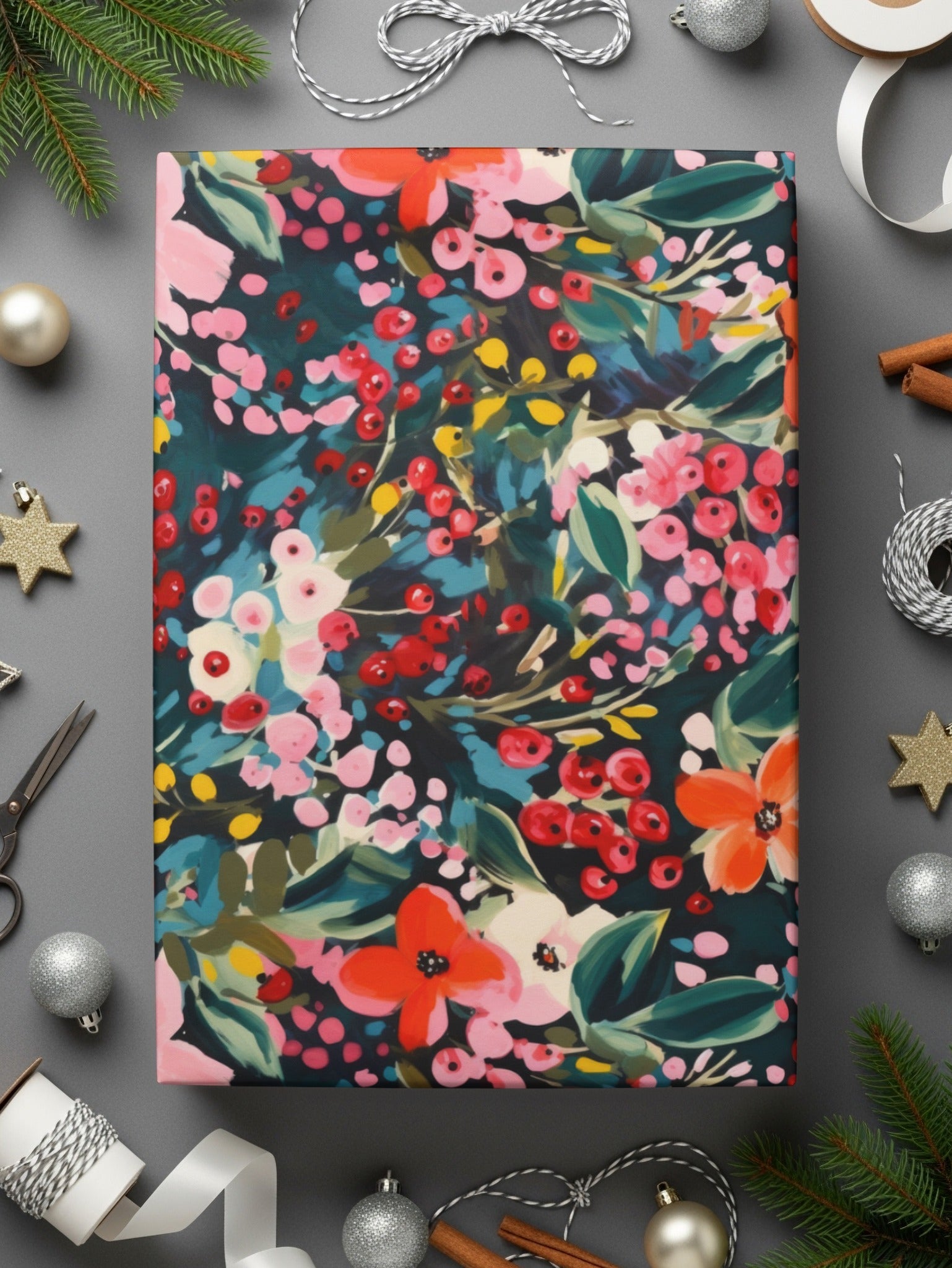 Floral Seamless Digital Paper, Botanical Pattern, Flowers and Berries, Fabric Design, Scrapbooking, Printable Digital File - Moore and Mountain