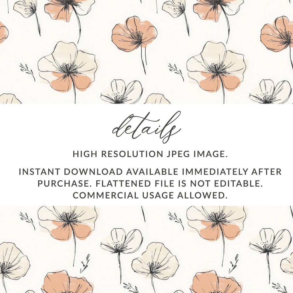 Floral Seamless Digital Paper, Flower Repeat Pattern, Cream and Peach Background, Printable Fabric Design, Digital Download - Moore and Mountain