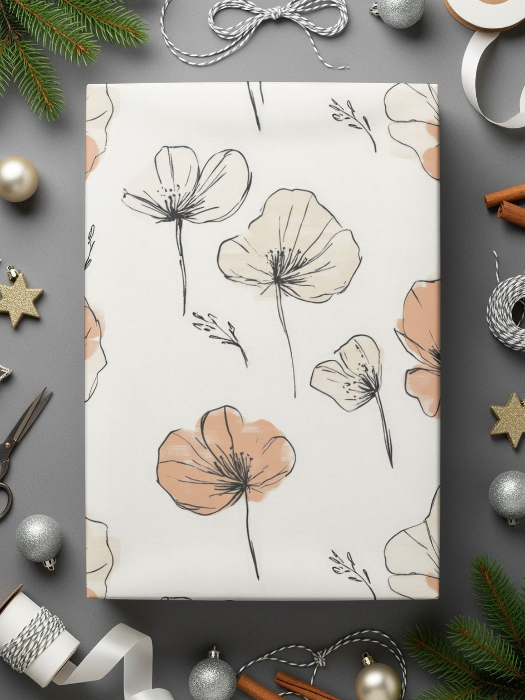Floral Seamless Digital Paper, Flower Repeat Pattern, Cream and Peach Background, Printable Fabric Design, Digital Download - Moore and Mountain