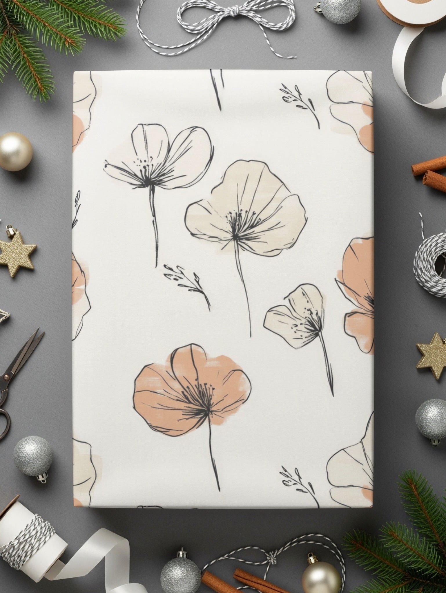 Floral Seamless Digital Paper, Flower Repeat Pattern, Cream and Peach Background, Printable Fabric Design, Digital Download - Moore and Mountain