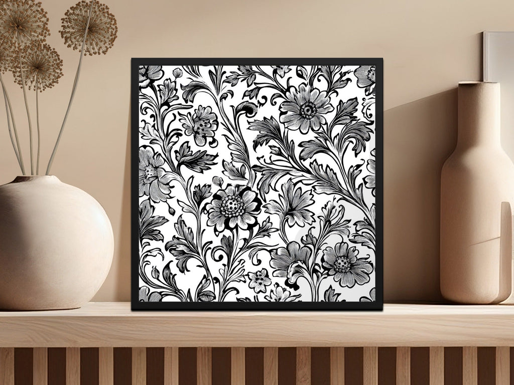 Floral Seamless Digital Pattern, Black and White Flower Background, Textile Design, Repeating Pattern Image, Digital Download, Scrapbook - Moore and Mountain