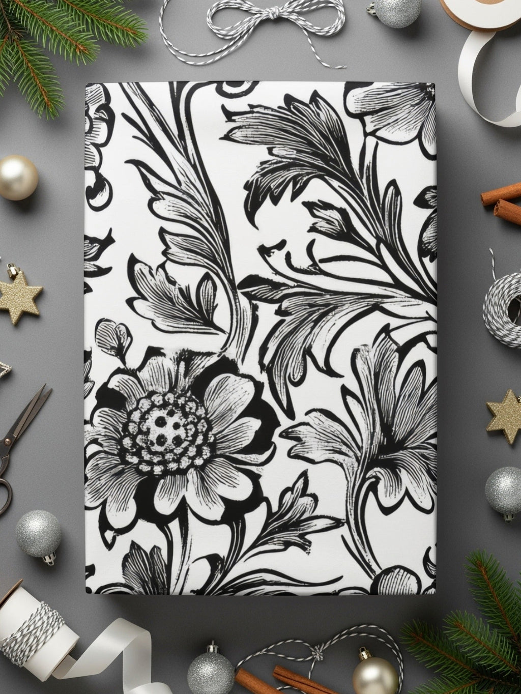 Floral Seamless Digital Pattern, Black and White Flower Background, Textile Design, Repeating Pattern Image, Digital Download, Scrapbook - Moore and Mountain