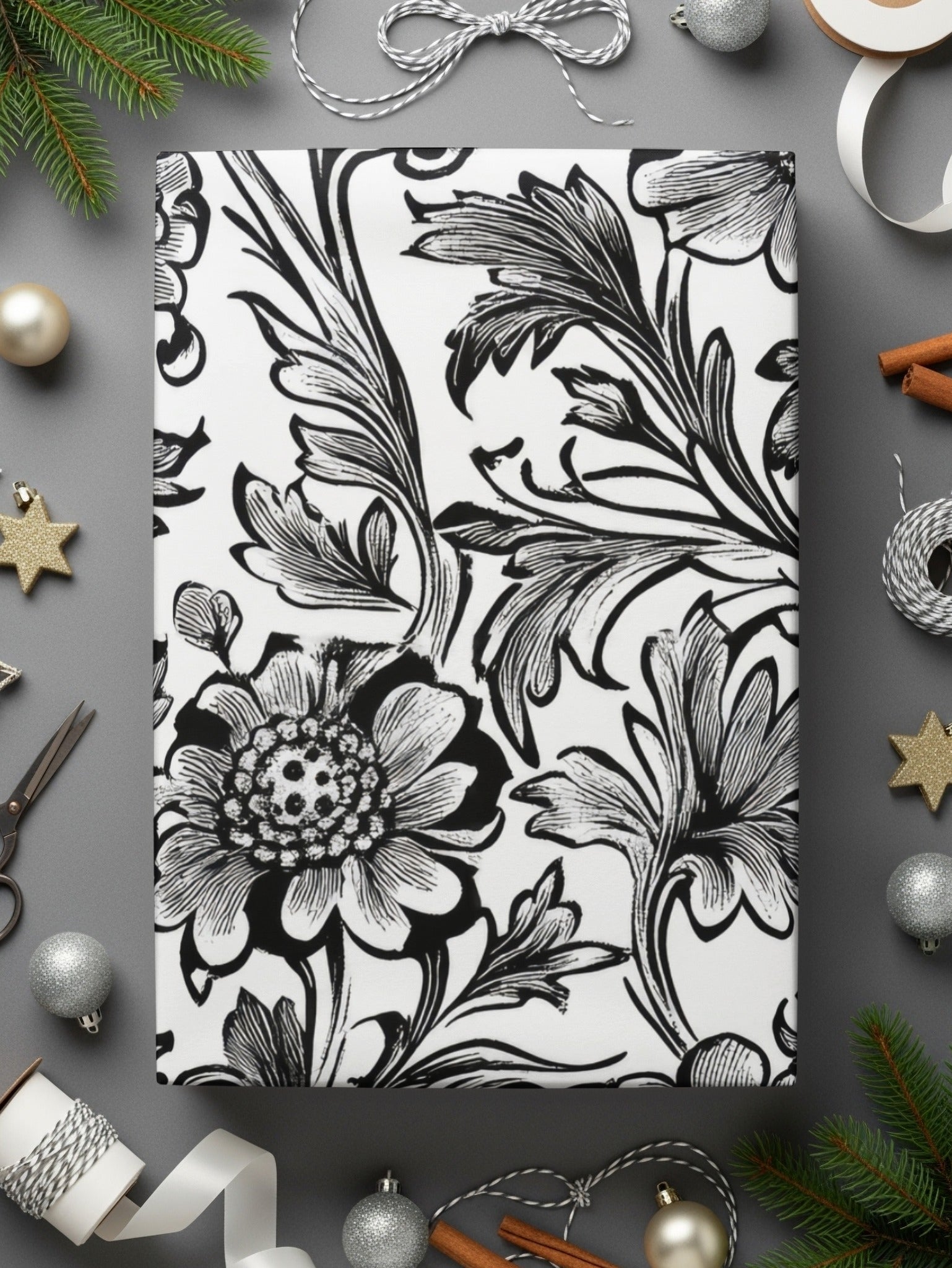 Floral Seamless Digital Pattern, Black and White Flower Background, Textile Design, Repeating Pattern Image, Digital Download, Scrapbook - Moore and Mountain