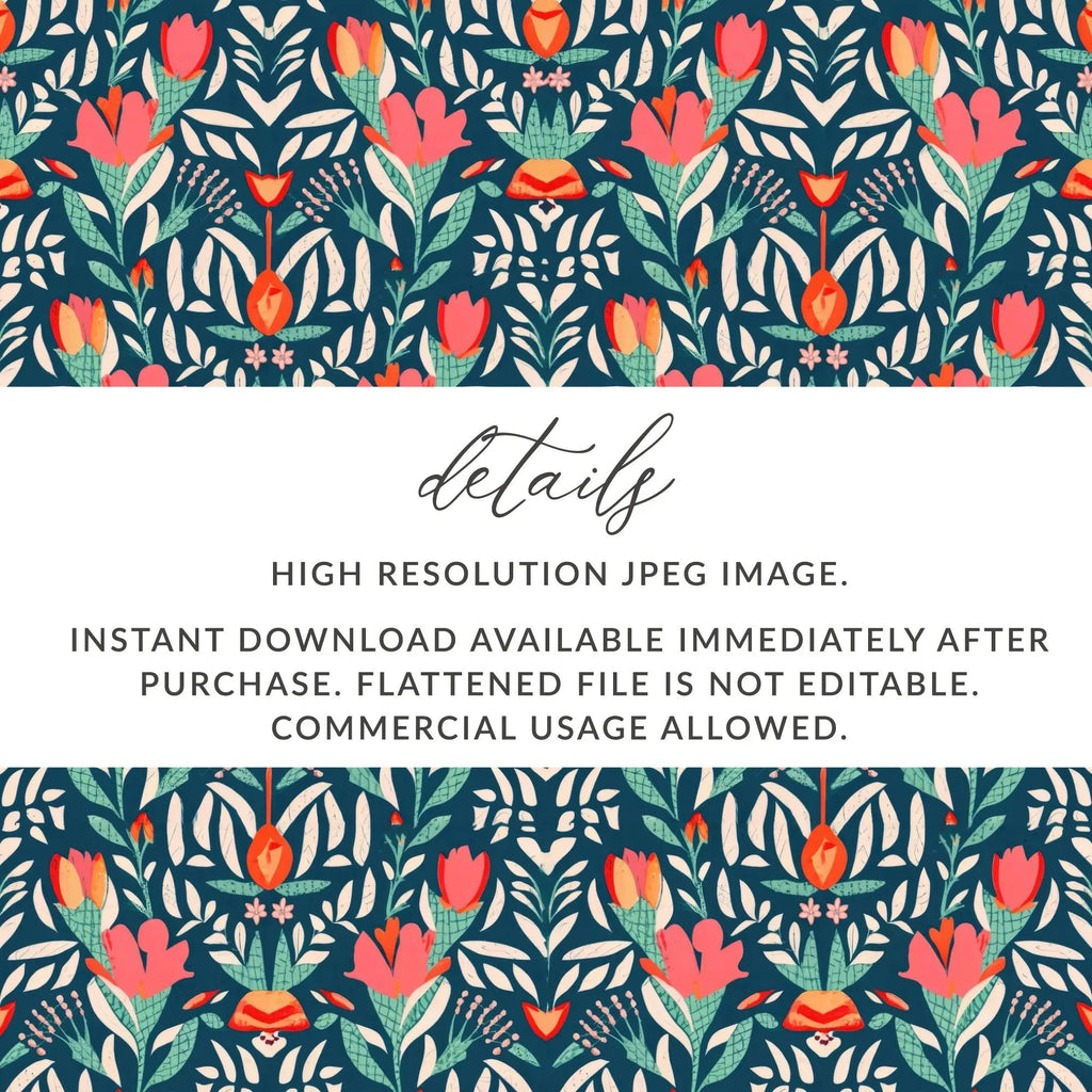 Floral Seamless Digital Pattern, Dark Background, Flower Repeat, Printable Fabric, 12x12 Inches, Digital Download for Crafts - Moore and Mountain