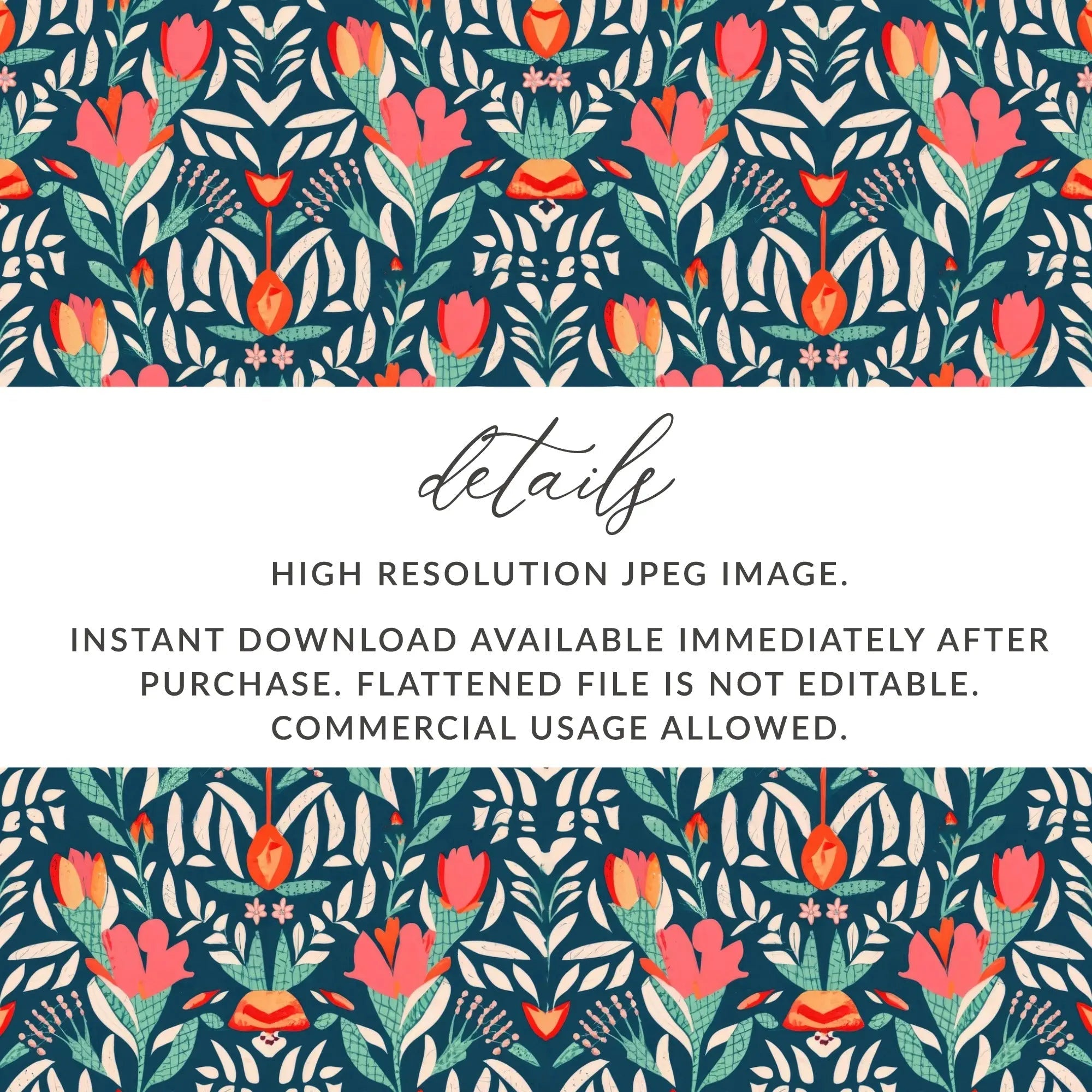 Floral Seamless Digital Pattern, Dark Background, Flower Repeat, Printable Fabric, 12x12 Inches, Digital Download for Crafts - Moore and Mountain