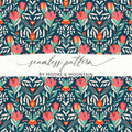 Floral Seamless Digital Pattern, Dark Background, Flower Repeat, Printable Fabric, 12x12 Inches, Digital Download for Crafts - Moore and Mountain