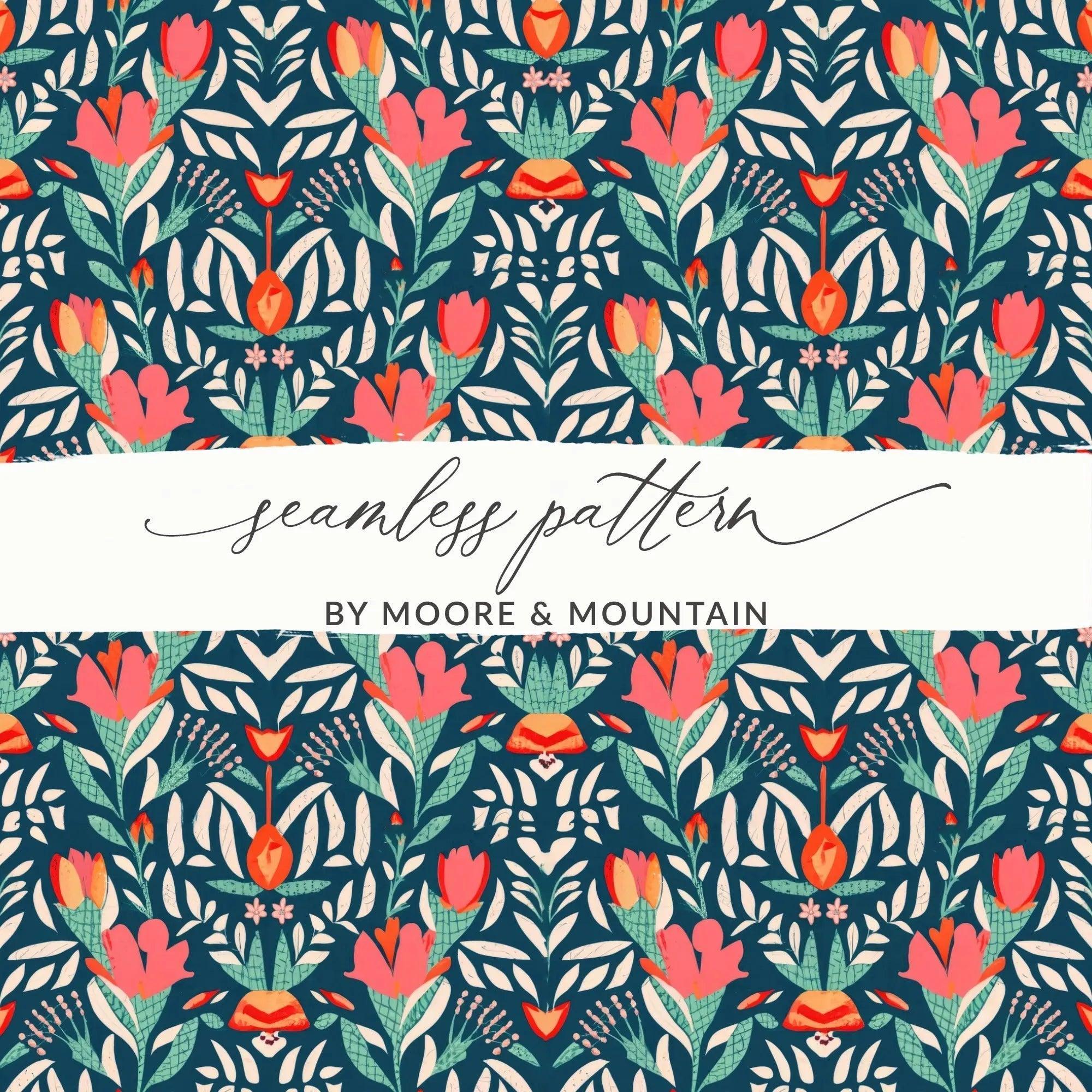 Floral Seamless Digital Pattern, Dark Background, Flower Repeat, Printable Fabric, 12x12 Inches, Digital Download for Crafts - Moore and Mountain