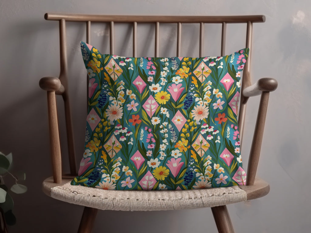 Vibrant Floral Patterned Pillow with Multicolor Design