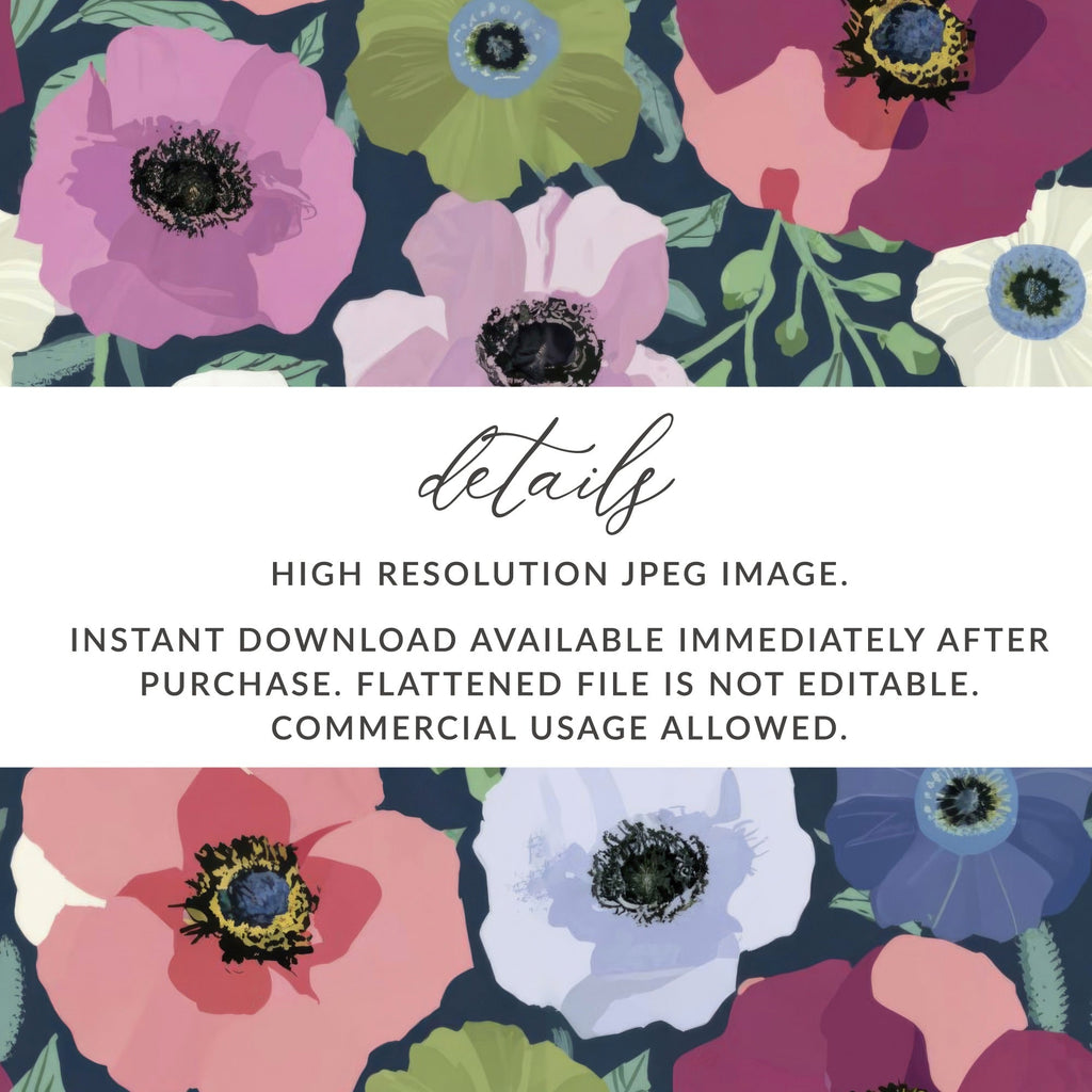 Floral Seamless Pattern, Anemone Flower, Digital Paper Pack, Fabric Design, Watercolor Style, Surface Pattern, Downloadable, Print Ready - Moore and Mountain