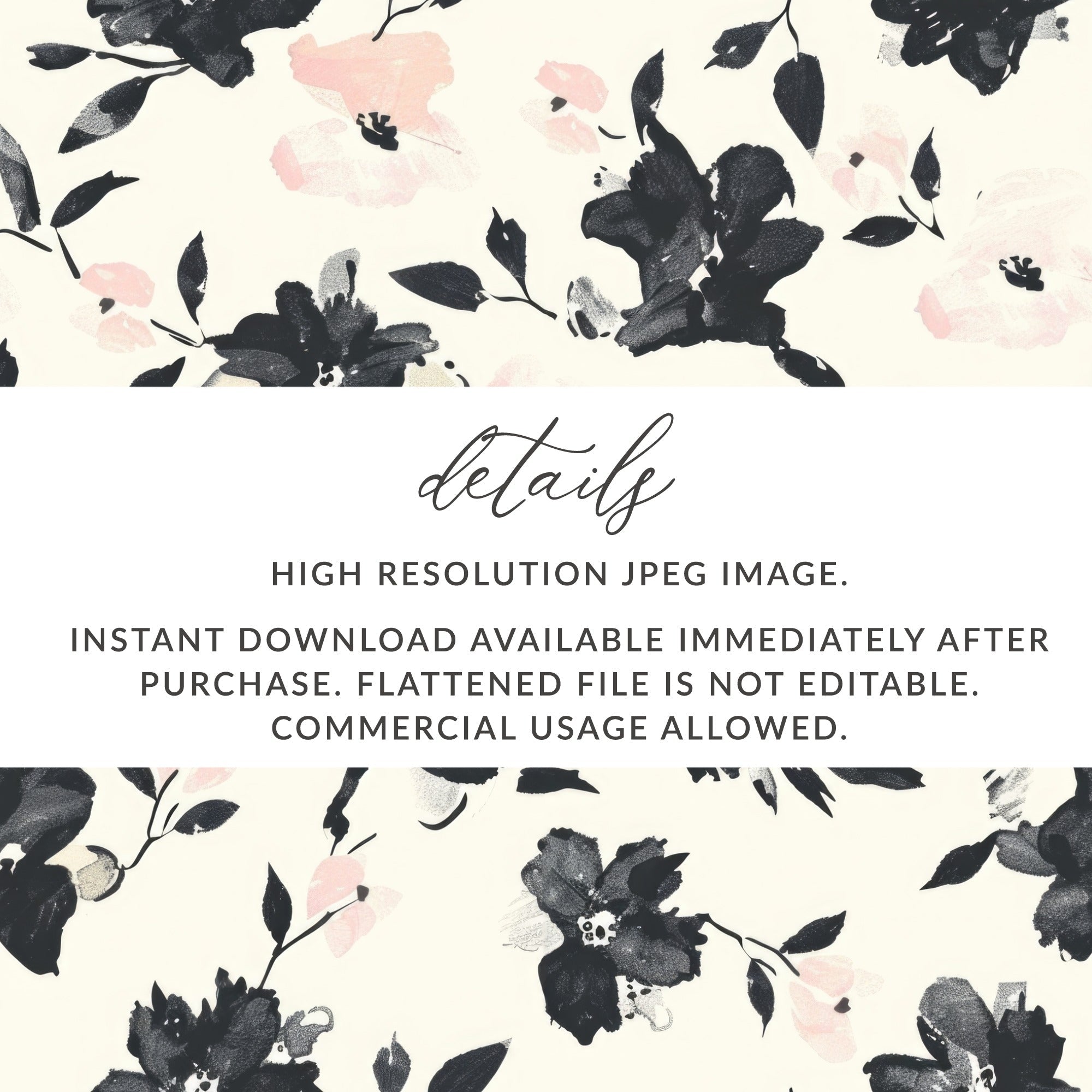 Floral Seamless Pattern, Black Pink Flowers, Digital Paper, Fabric Print, Scrapbook Paper, Watercolor Style, Digital Download - Moore and Mountain