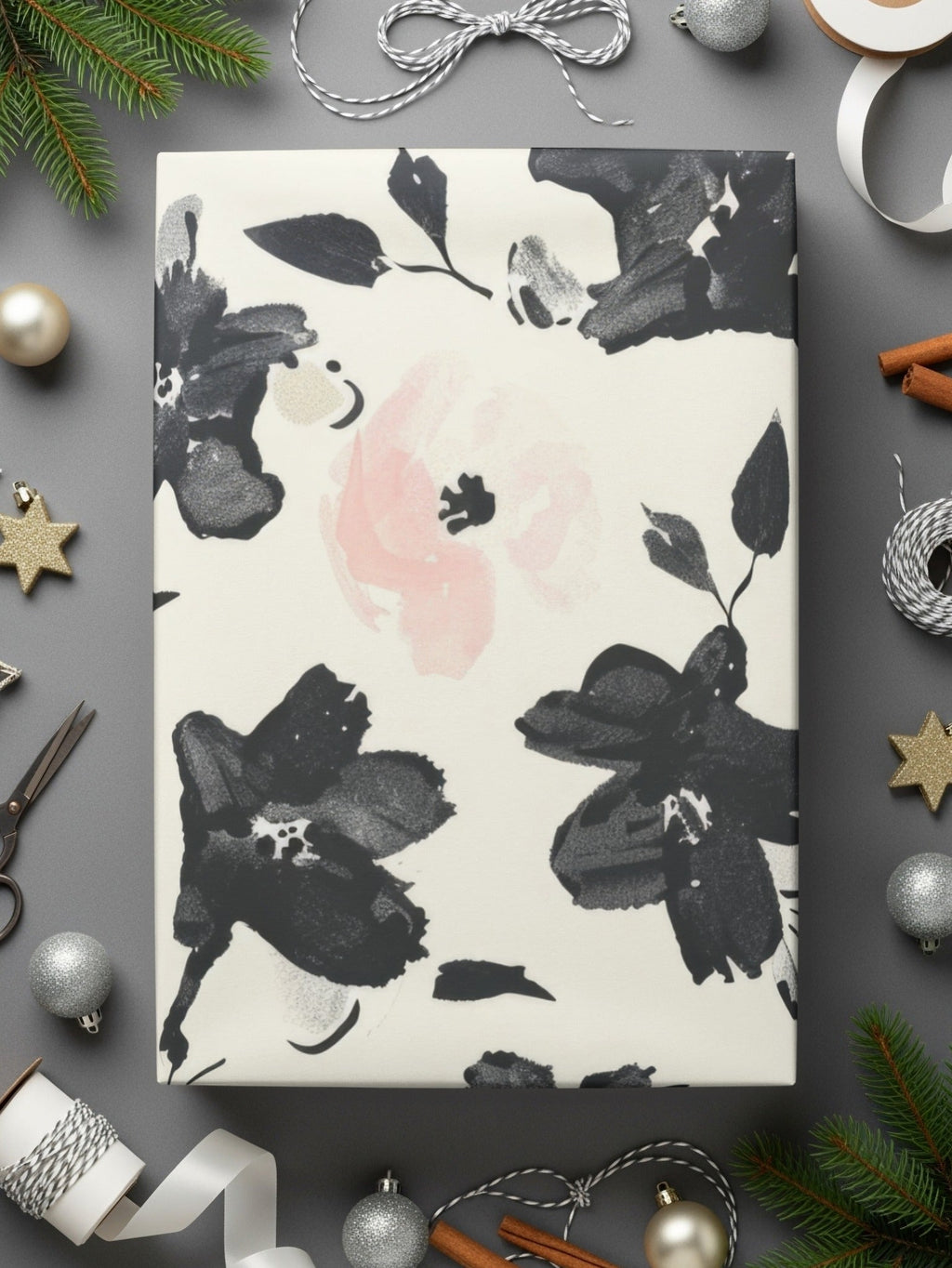 Floral Seamless Pattern, Black Pink Flowers, Digital Paper, Fabric Print, Scrapbook Paper, Watercolor Style, Digital Download - Moore and Mountain
