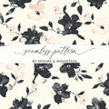 Floral Seamless Pattern, Black Pink Flowers, Digital Paper, Fabric Print, Scrapbook Paper, Watercolor Style, Digital Download - Moore and Mountain