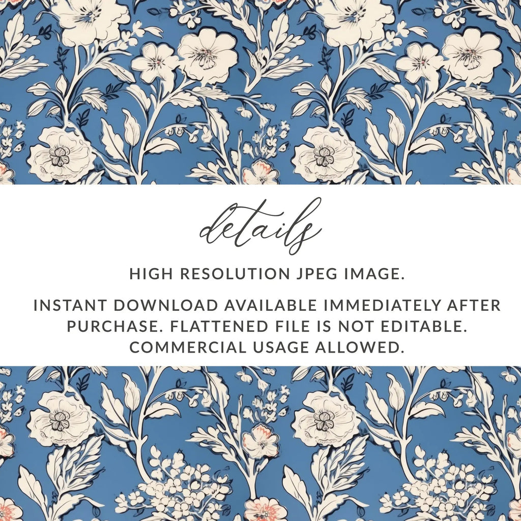 Floral Seamless Pattern, Blue Digital Paper, Flower Design, Scrapbook Paper, Tileable Print, Repeating Pattern, Digital Download - Moore and Mountain