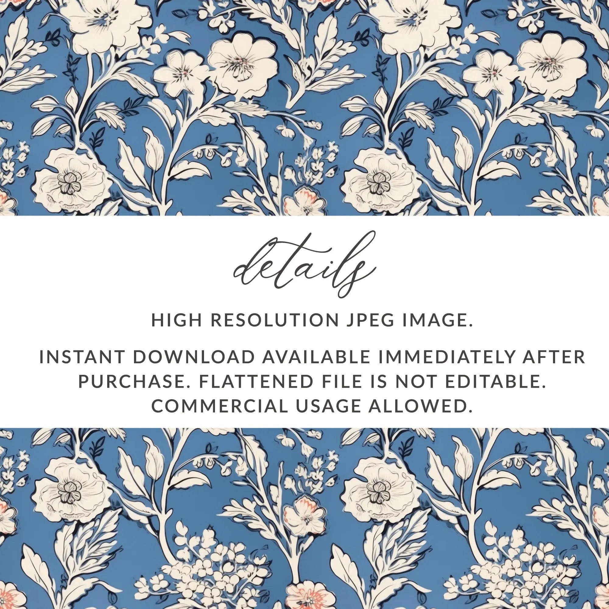 Floral Seamless Pattern, Blue Digital Paper, Flower Design, Scrapbook Paper, Tileable Print, Repeating Pattern, Digital Download - Moore and Mountain