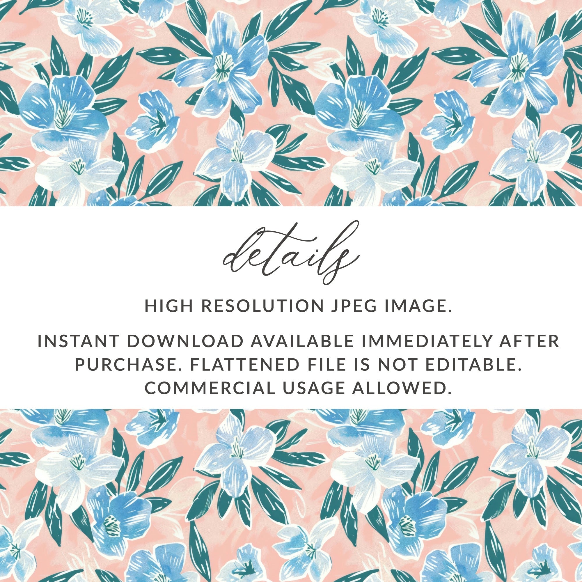 Floral Seamless Pattern, Blue Flowers, Digital Paper Pack, Two Scales, Commercial Use, Surface Design, Printable Fabric, Digital Product - Moore and Mountain