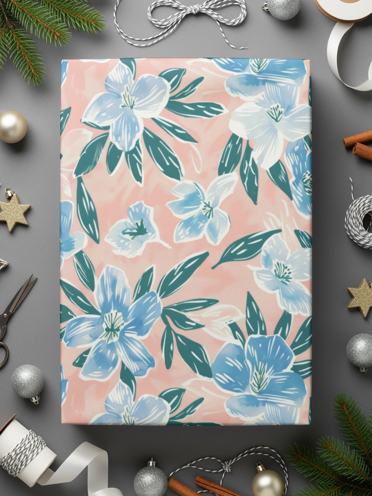 Floral Seamless Pattern, Blue Flowers, Digital Paper Pack, Two Scales, Commercial Use, Surface Design, Printable Fabric, Digital Product - Moore and Mountain