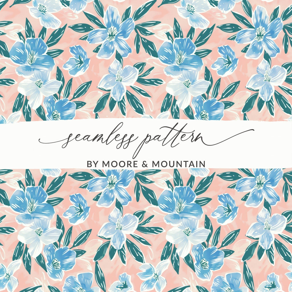Floral Seamless Pattern, Blue Flowers, Digital Paper Pack, Two Scales, Commercial Use, Surface Design, Printable Fabric, Digital Product - Moore and Mountain