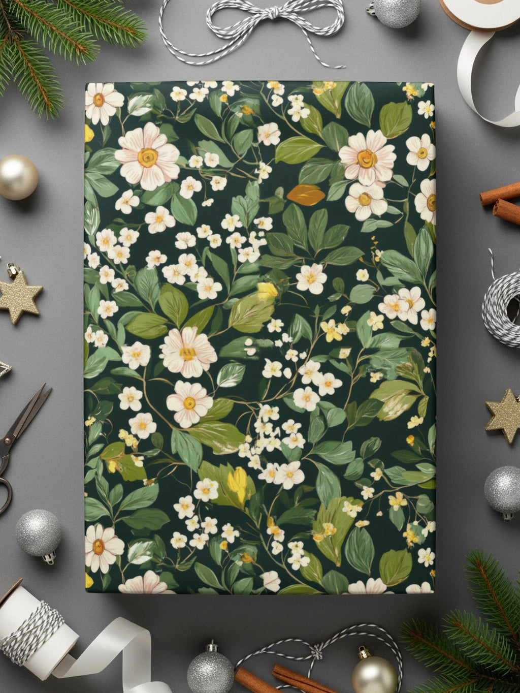 Floral Seamless Pattern, Botanical Digital Paper, Dark Green Background, Flower Pattern, Printable Fabric, Commercial Use Digital Downloads - Moore and Mountain
