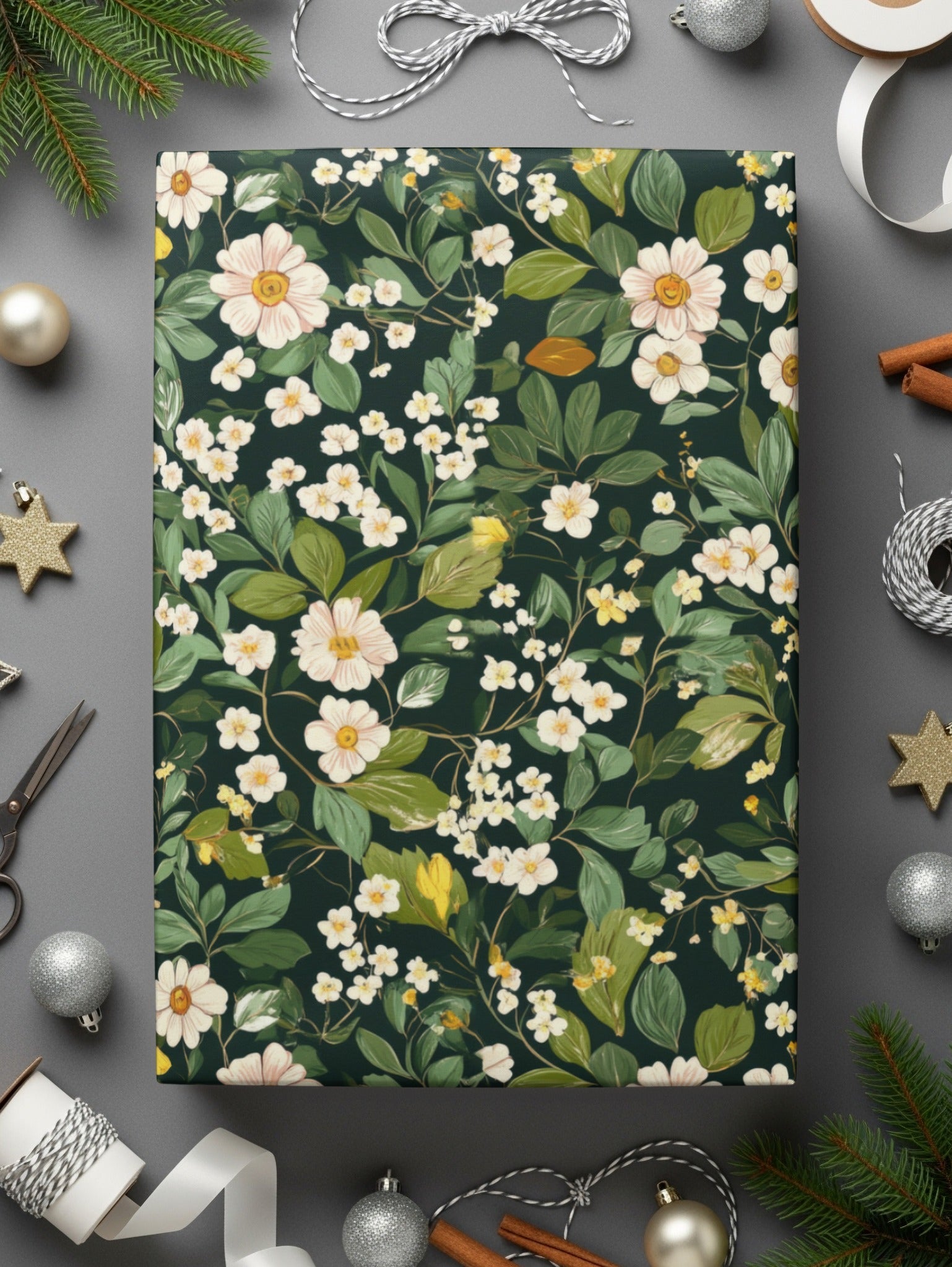 Floral Seamless Pattern, Botanical Digital Paper, Dark Green Background, Flower Pattern, Printable Fabric, Commercial Use Digital Downloads - Moore and Mountain