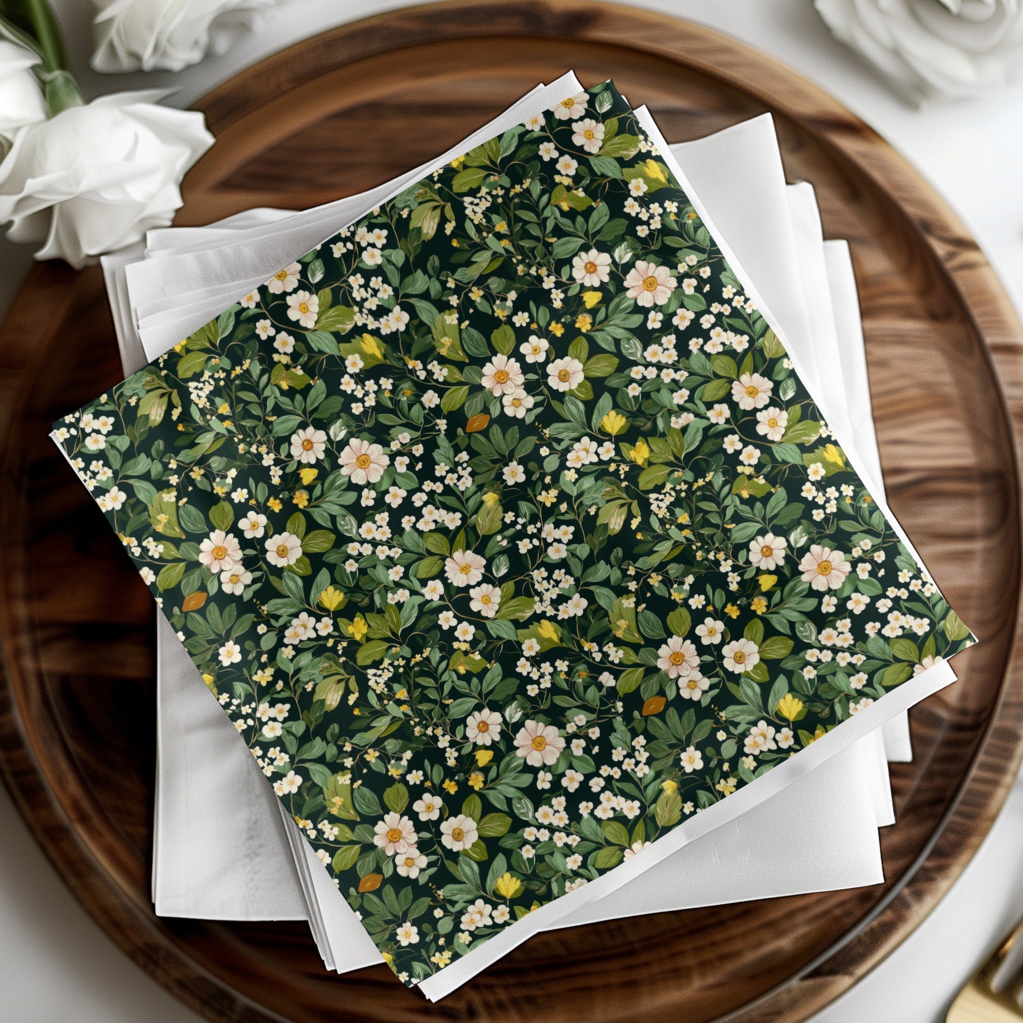 Floral Seamless Pattern, Botanical Digital Paper, Dark Green Background, Flower Pattern, Printable Fabric, Commercial Use Digital Downloads - Moore and Mountain