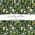 Floral Seamless Pattern, Botanical Digital Paper, Dark Green Background, Flower Pattern, Printable Fabric, Commercial Use Digital Downloads - Moore and Mountain