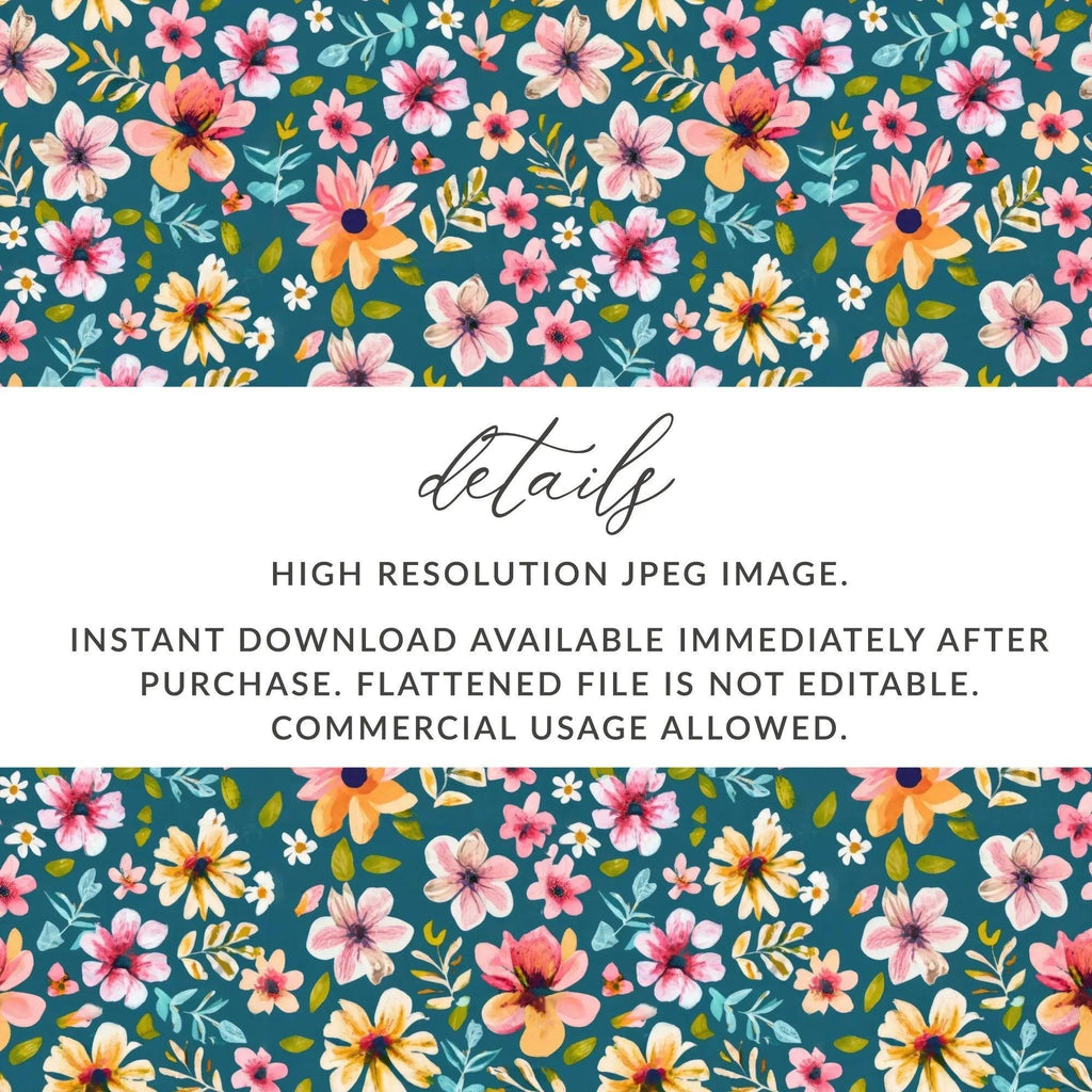Floral Seamless Pattern, Botanical Digital Paper, Flower Repeat Design, Fabric Print Digital Download, Commercial Use, 2 JPEG Scales - Moore and Mountain