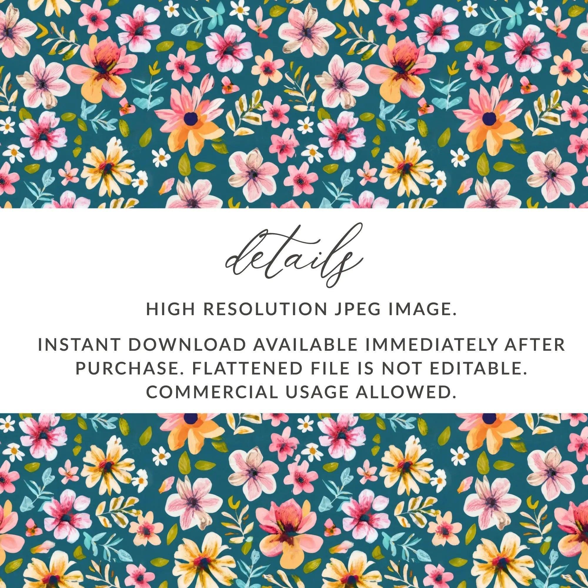 Floral Seamless Pattern, Botanical Digital Paper, Flower Repeat Design, Fabric Print Digital Download, Commercial Use, 2 JPEG Scales - Moore and Mountain