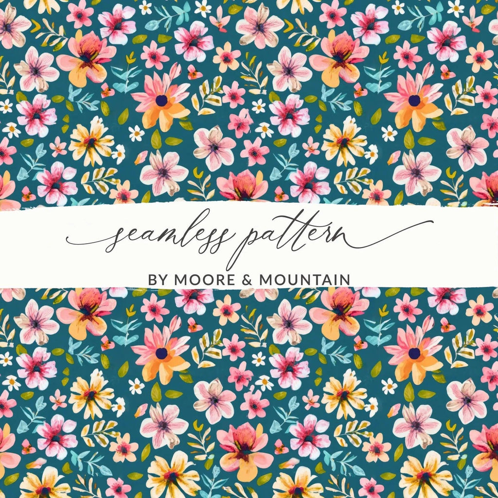 Floral Seamless Pattern, Botanical Digital Paper, Flower Repeat Design, Fabric Print Digital Download, Commercial Use, 2 JPEG Scales - Moore and Mountain