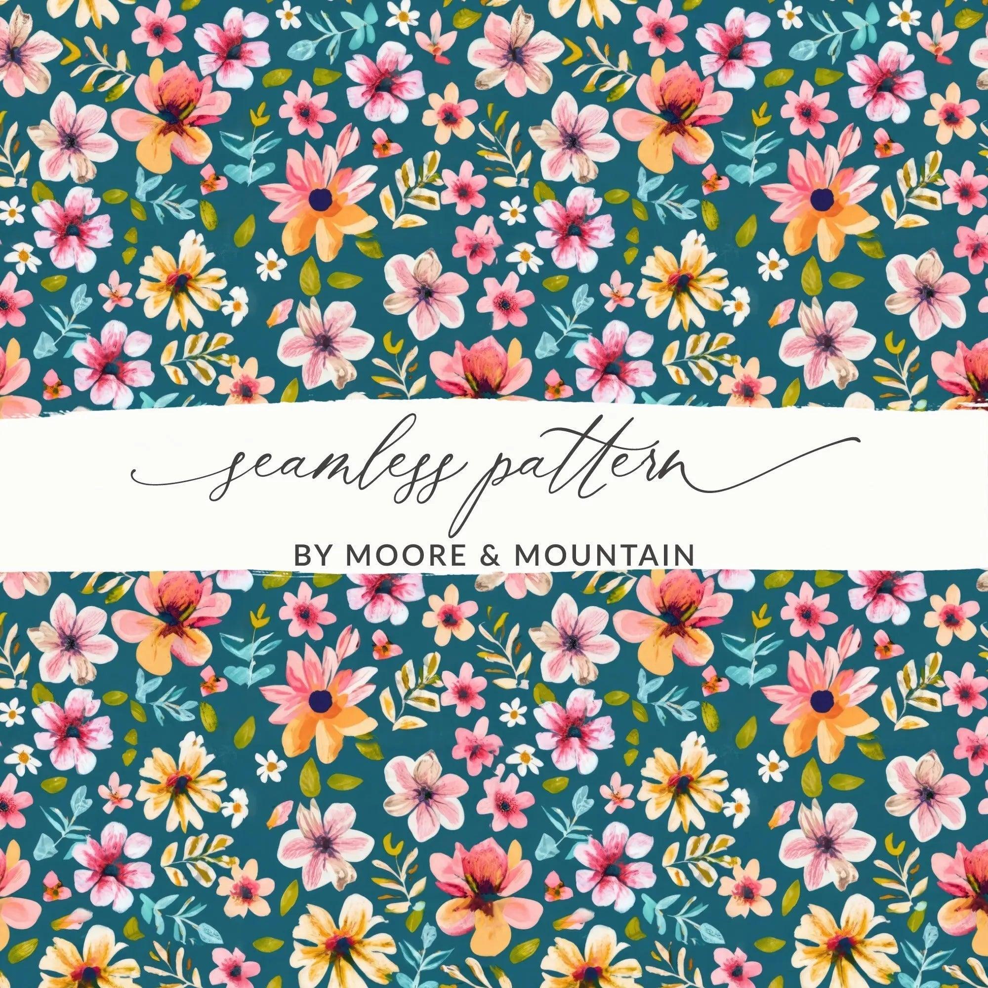 Floral Seamless Pattern, Botanical Digital Paper, Flower Repeat Design, Fabric Print Digital Download, Commercial Use, 2 JPEG Scales - Moore and Mountain