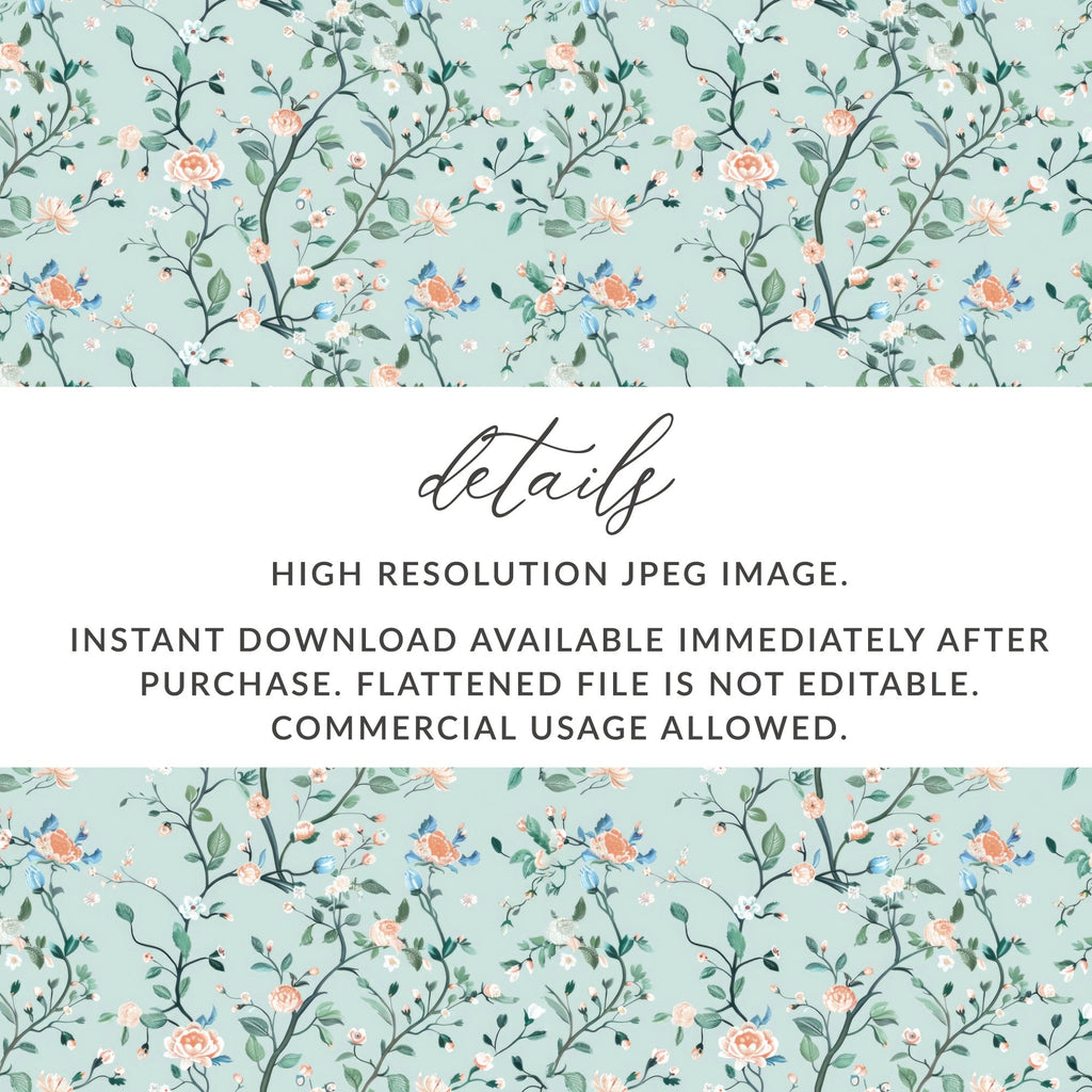 Floral Seamless Pattern, Chinoiserie Digital Paper, Elegant Flower Design, Printable Fabric Pattern, Vintage Backgrounds, Digital - Moore and Mountain