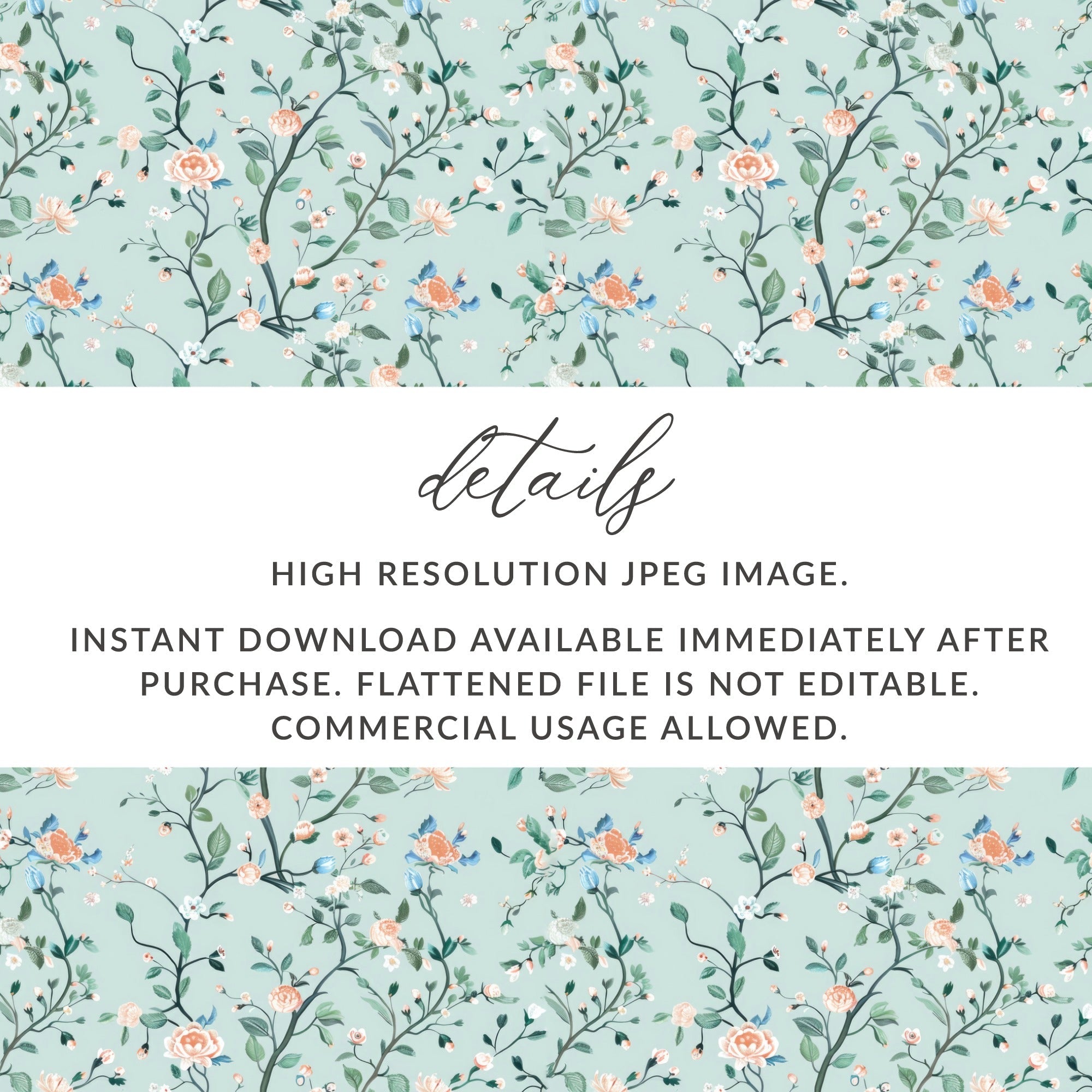 Floral Seamless Pattern, Chinoiserie Digital Paper, Elegant Flower Design, Printable Fabric Pattern, Vintage Backgrounds, Digital - Moore and Mountain