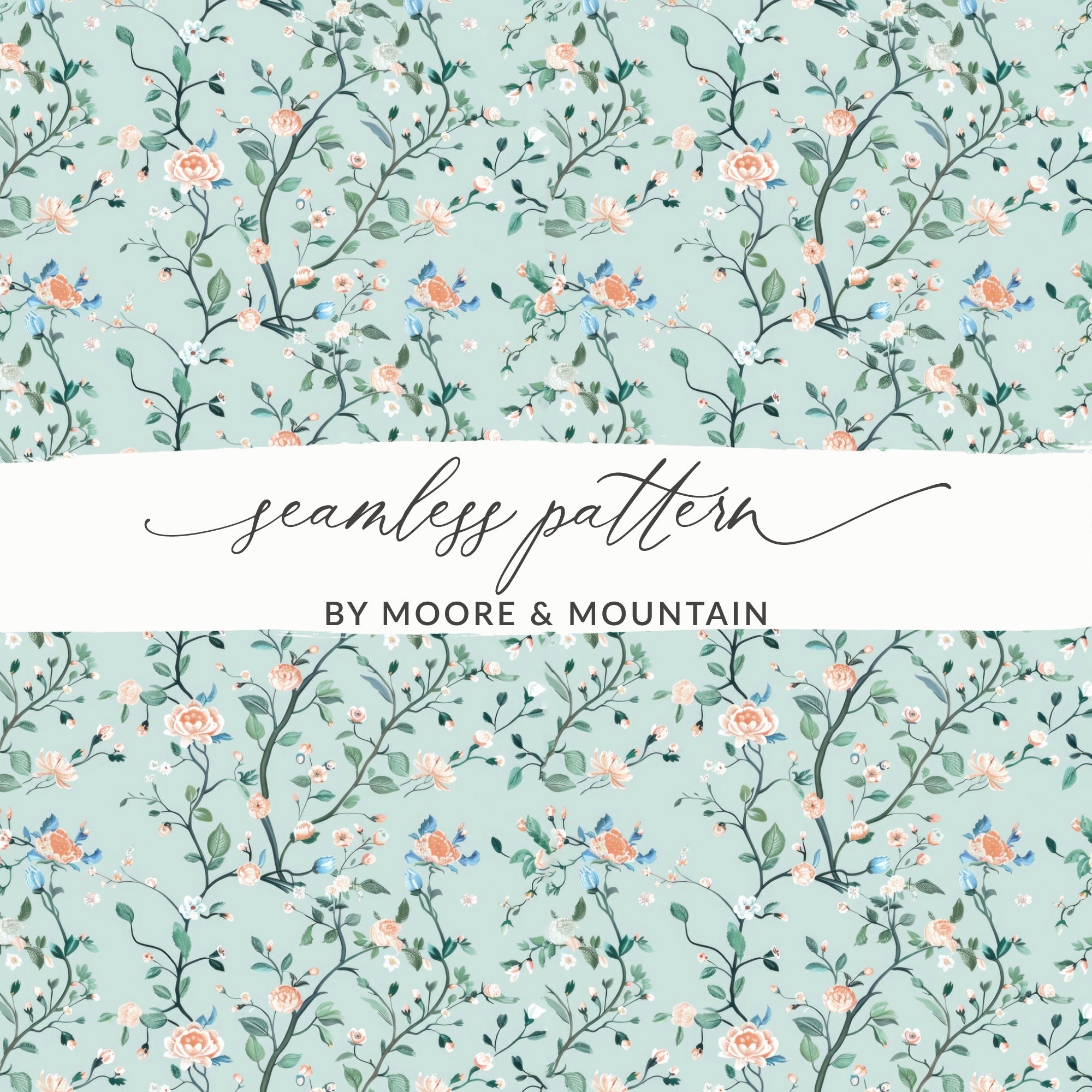 Floral Seamless Pattern, Chinoiserie Digital Paper, Elegant Flower Design, Printable Fabric Pattern, Vintage Backgrounds, Digital - Moore and Mountain
