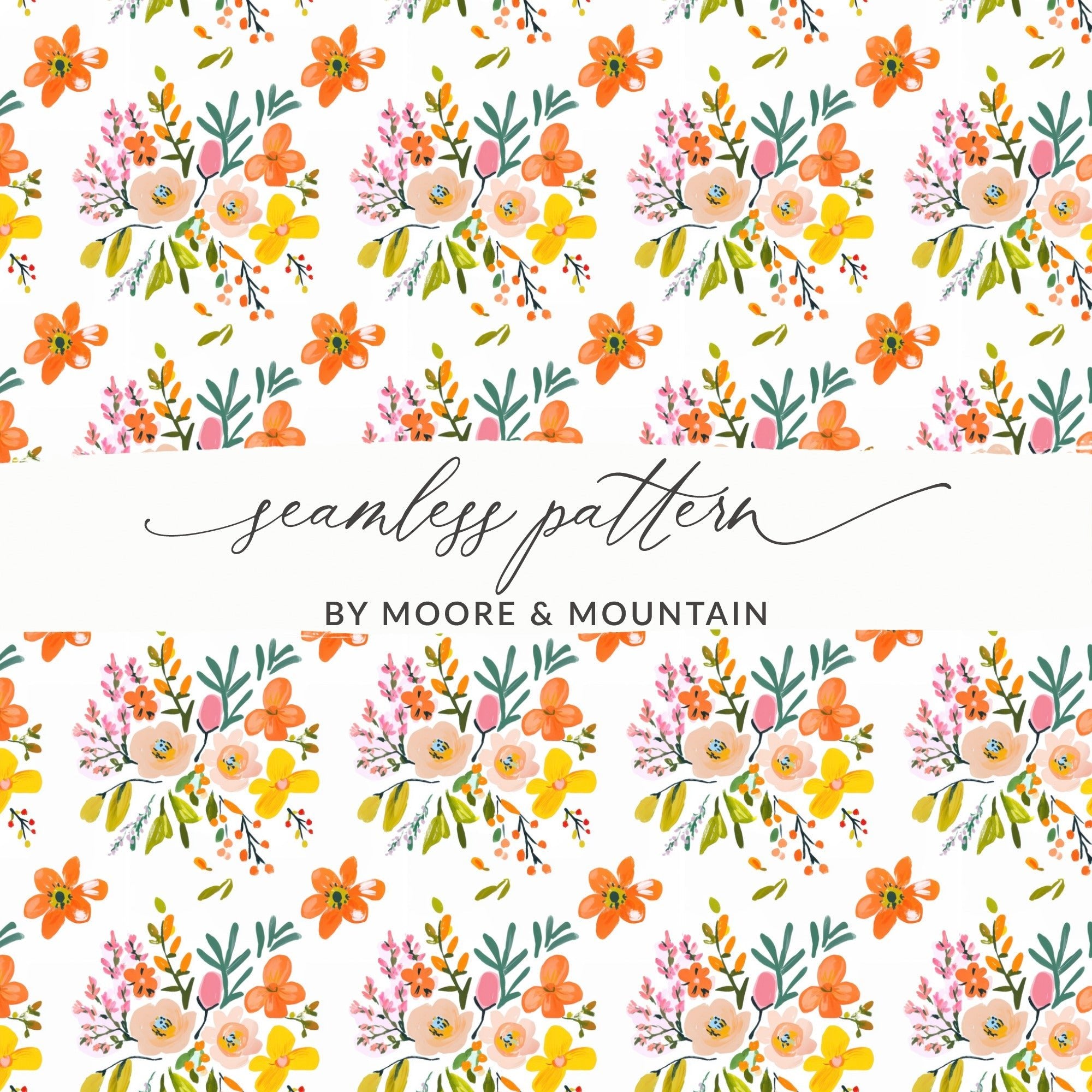 Floral Seamless Pattern, Colorful Flower Digital Paper, Watercolor Flowers Design, Fabric Print, Printable Floral Pattern, Seamless File - Moore and Mountain