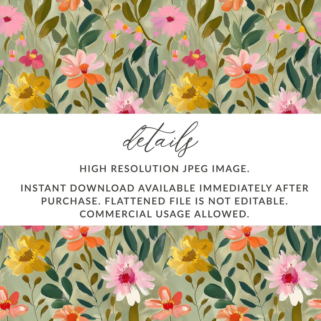 Floral Seamless Pattern Digital, Botanical Illustration, Flower Garden Print, Watercolor Texture, Fabric Design, Repeat Pattern, Digital - Moore and Mountain
