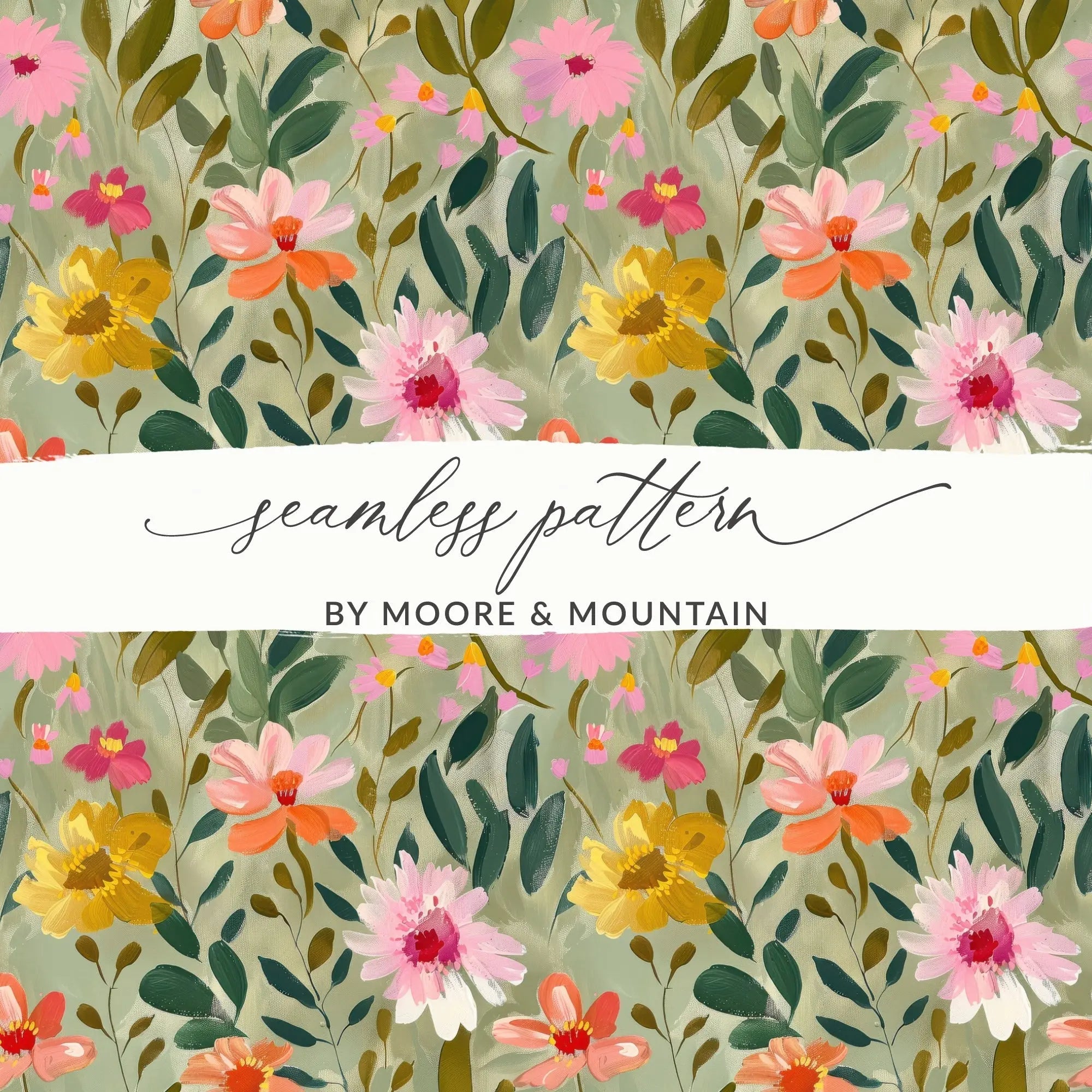 Floral Seamless Pattern Digital, Botanical Illustration, Flower Garden Print, Watercolor Texture, Fabric Design, Repeat Pattern, Digital - Moore and Mountain