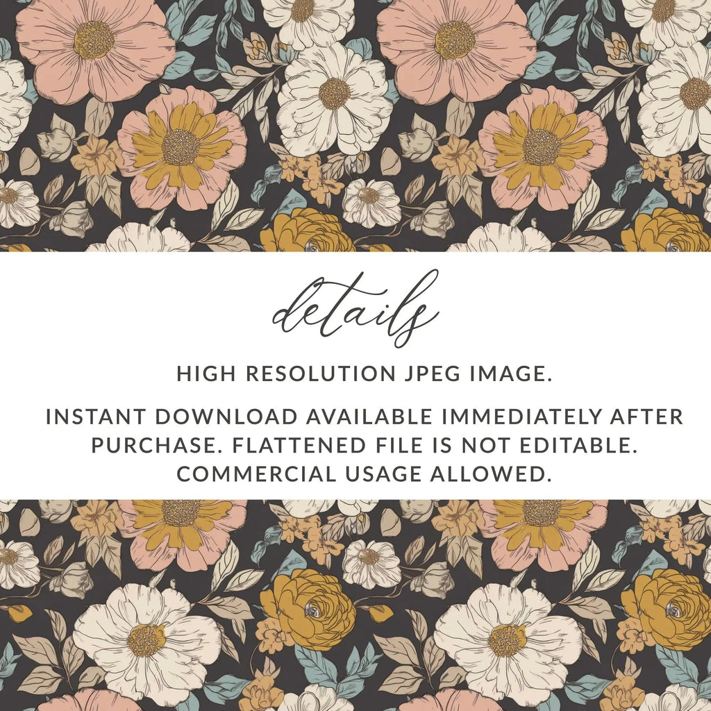 Floral Seamless Pattern Digital, Botanical Surface Design, Flower Illustration, Commercial Use, Print on Demand, Digital - Moore and Mountain