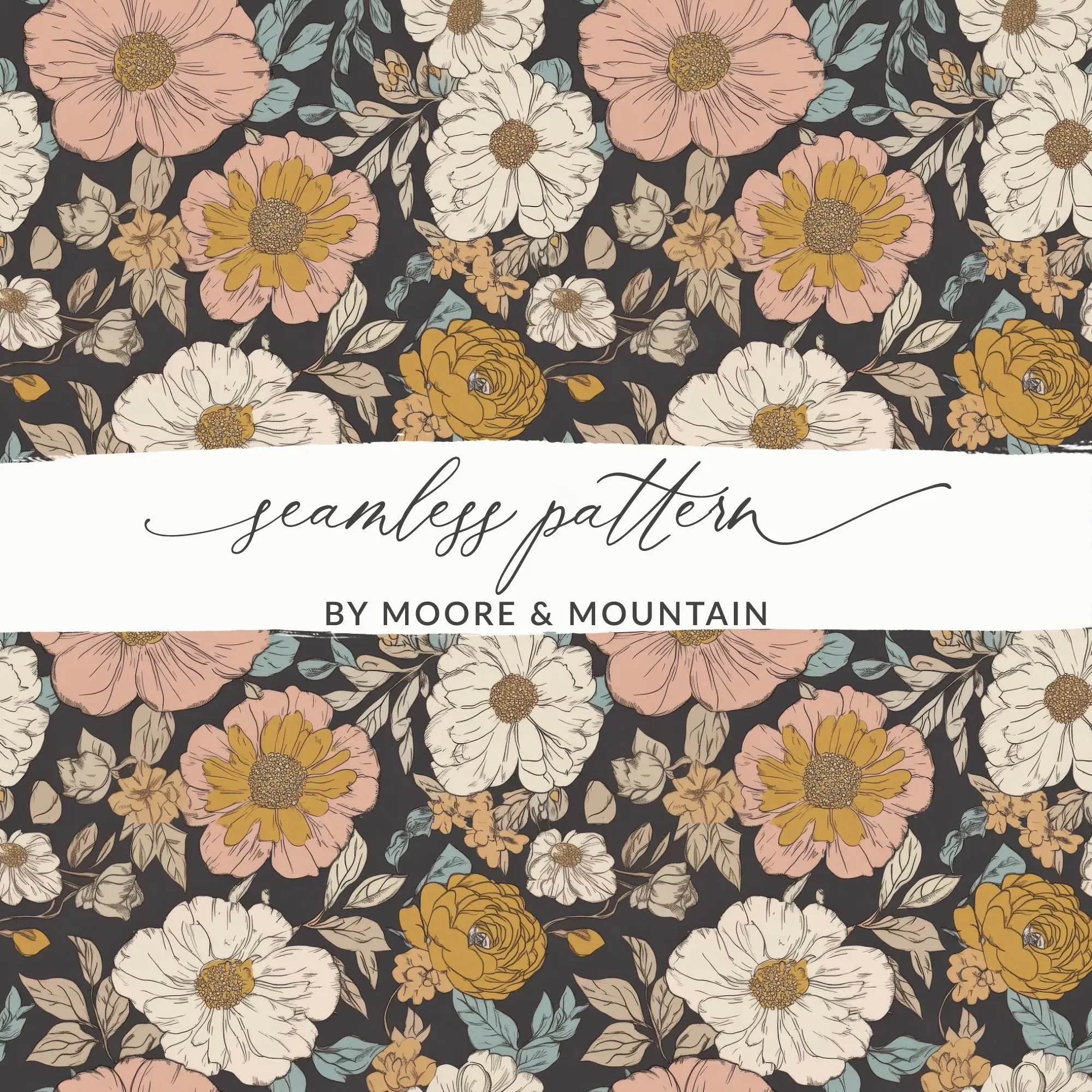 Floral Seamless Pattern Digital, Botanical Surface Design, Flower Illustration, Commercial Use, Print on Demand, Digital - Moore and Mountain