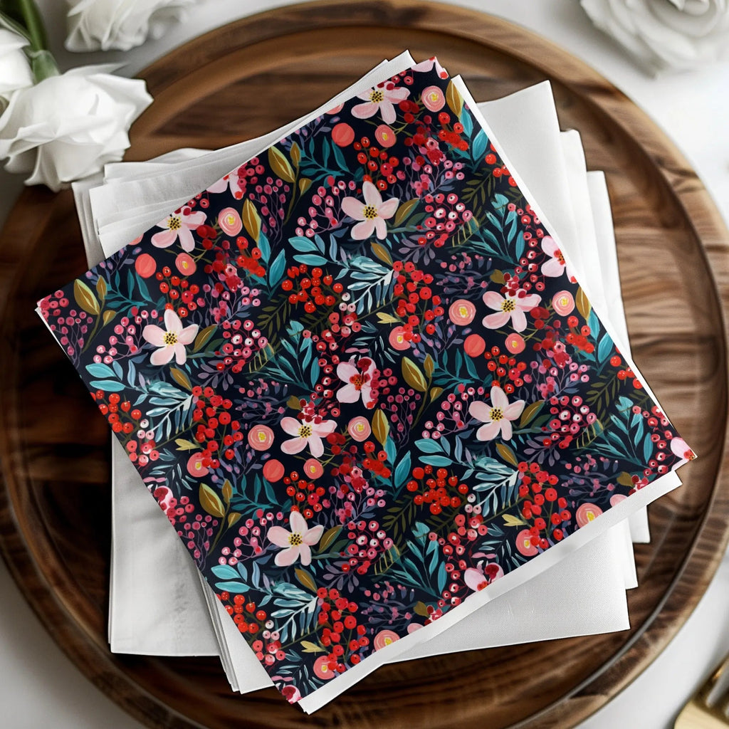Floral Seamless Pattern Digital, Dark Botanical Print, Flower Fabric Design, Berries Illustration, Watercolor Floral, Repeat Pattern - Moore and Mountain
