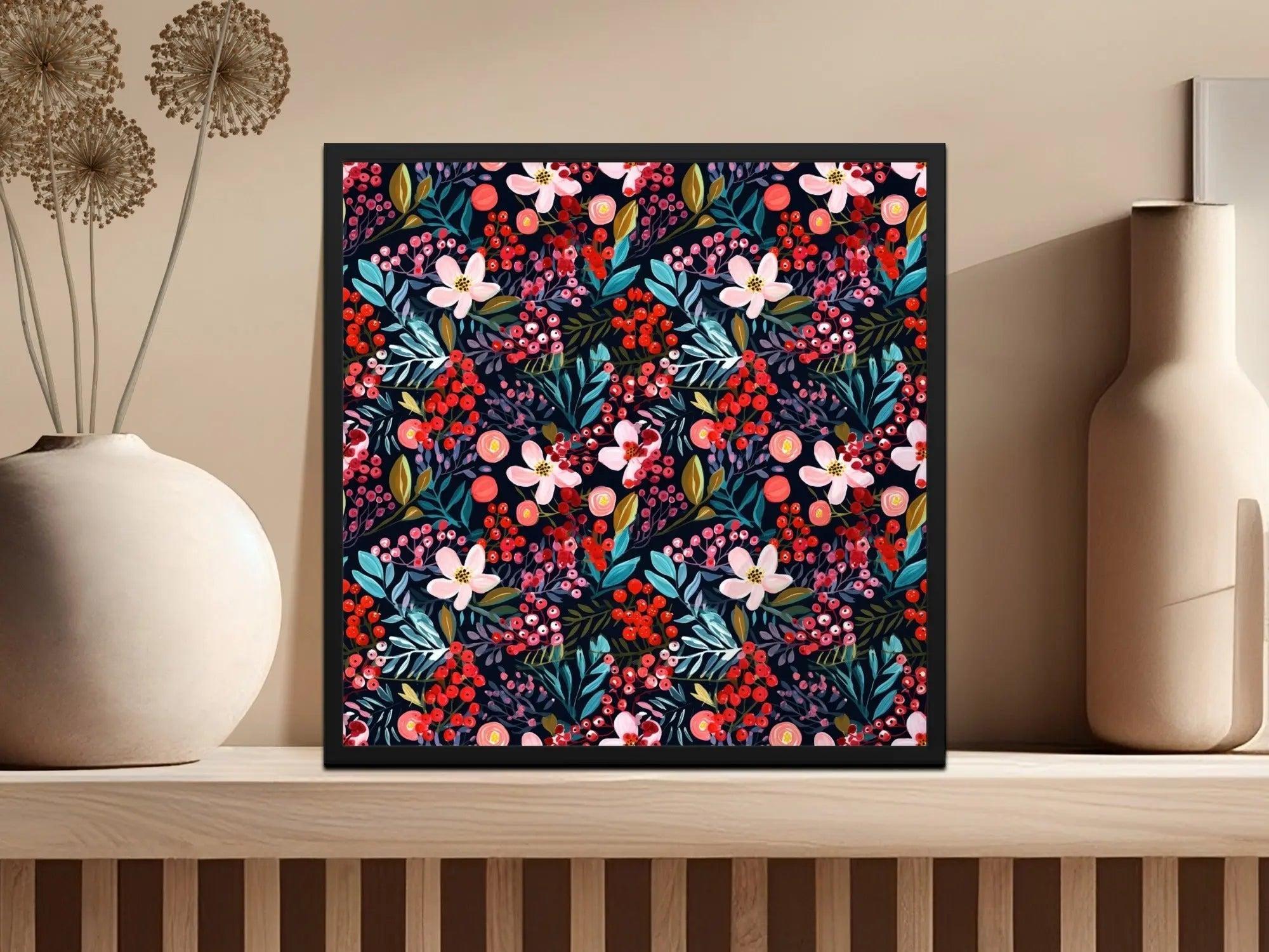 Floral Seamless Pattern Digital, Dark Botanical Print, Flower Fabric Design, Berries Illustration, Watercolor Floral, Repeat Pattern - Moore and Mountain