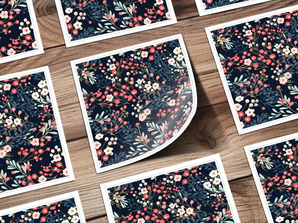 Floral Seamless Pattern, Digital Download, Berry Pattern, Repeating Flower Design, Scrapbooking Paper, Commercial Use, Textile Design - Moore and Mountain
