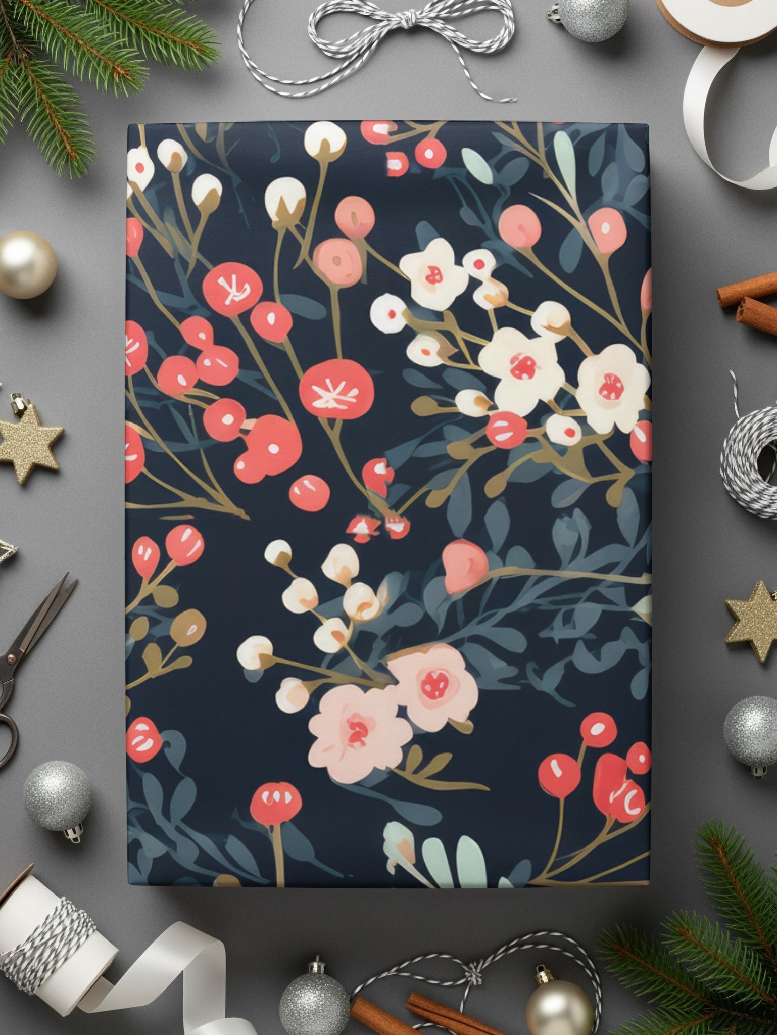 Floral Seamless Pattern, Digital Download, Berry Pattern, Repeating Flower Design, Scrapbooking Paper, Commercial Use, Textile Design - Moore and Mountain