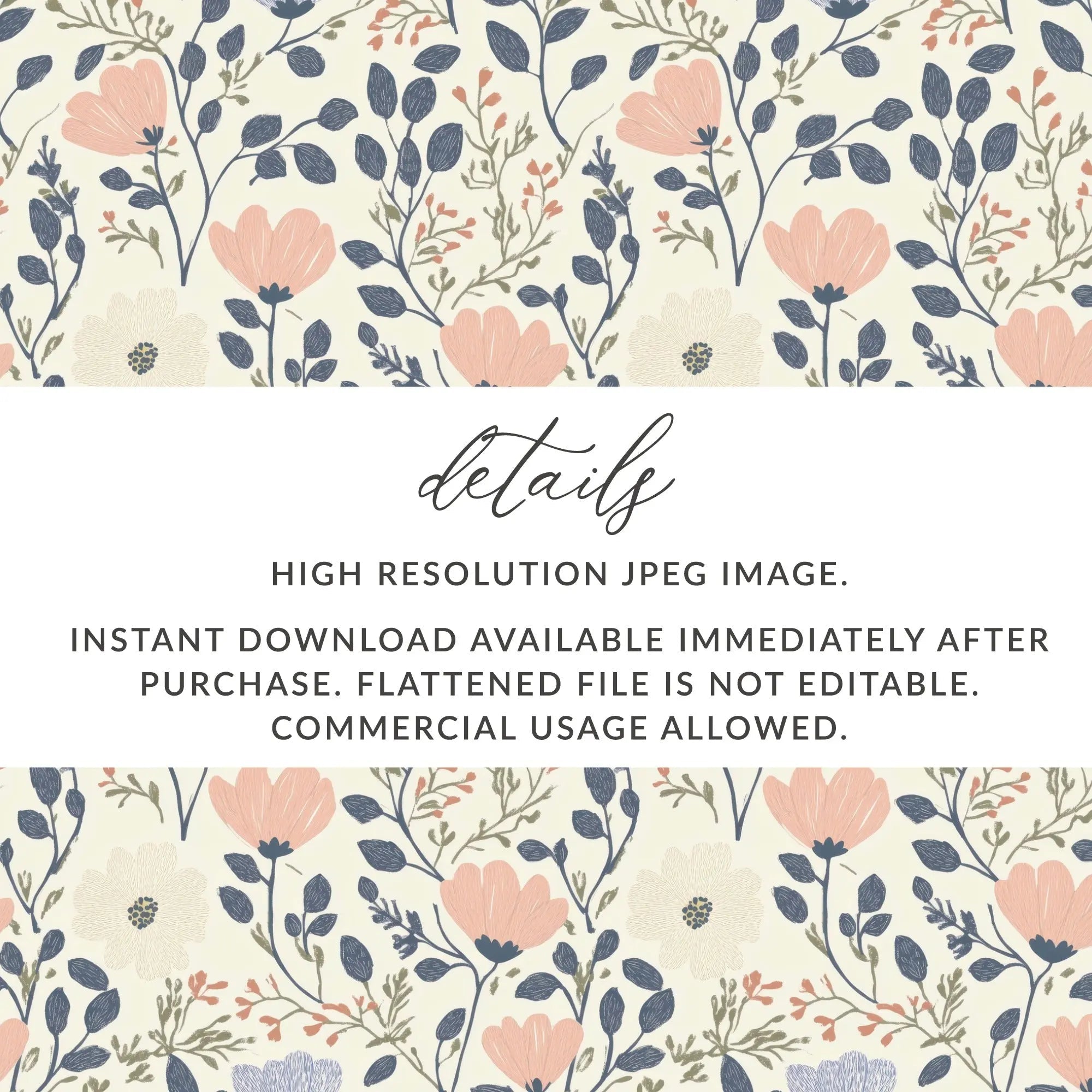 Floral Seamless Pattern, Digital Download, Commercial Use, Flower Seamless, Botanical Print, Pink Flower, 12x12 JPEG Files - Moore and Mountain