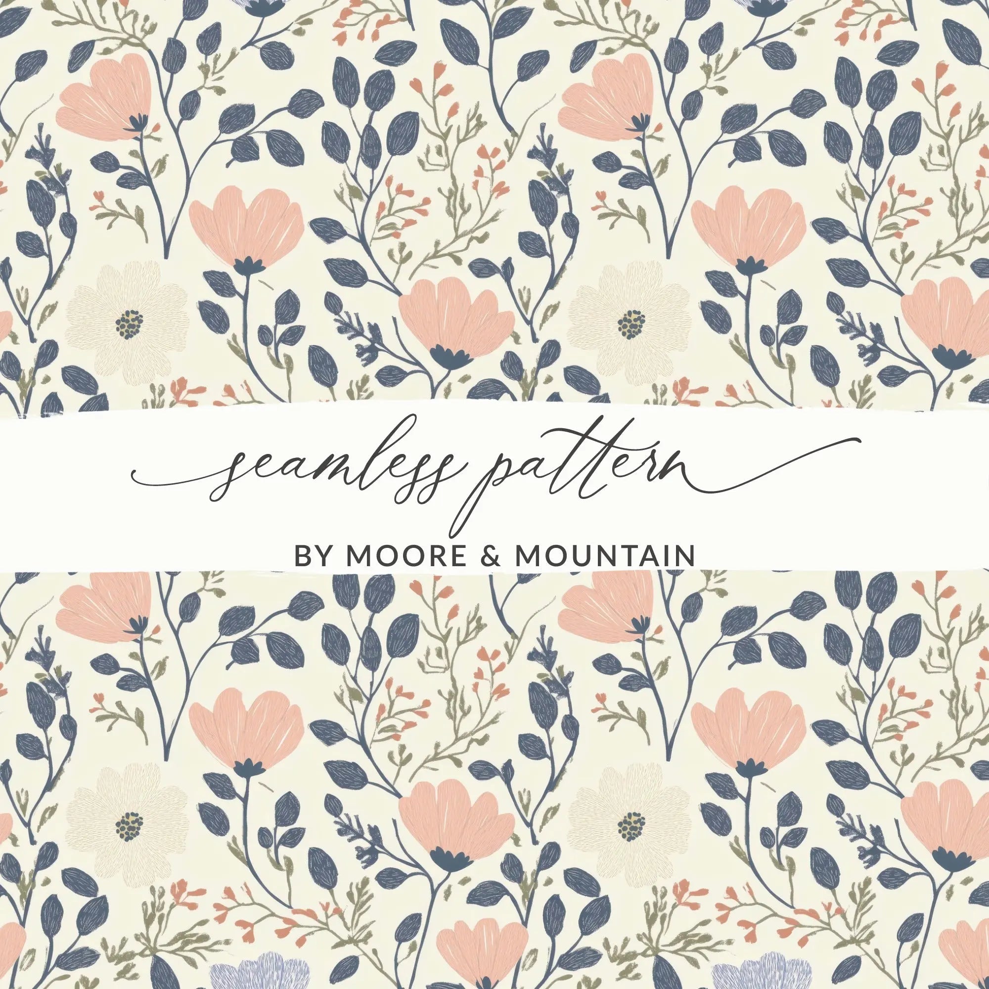 Floral Seamless Pattern, Digital Download, Commercial Use, Flower Seamless, Botanical Print, Pink Flower, 12x12 JPEG Files - Moore and Mountain