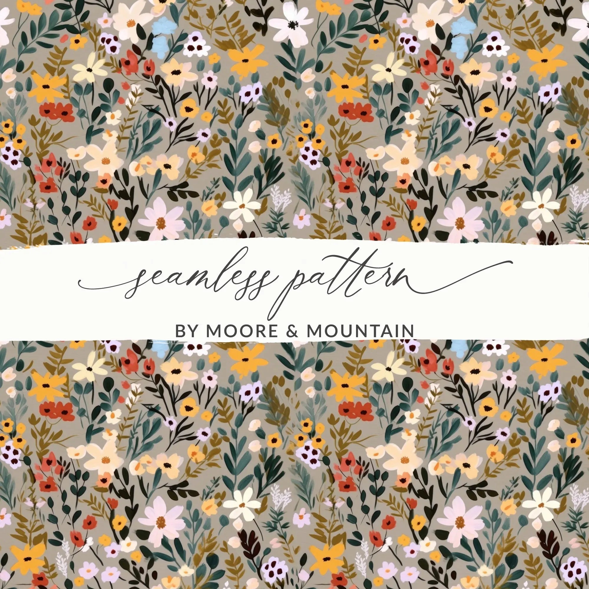 Floral Seamless Pattern, Digital Download, Neutral Colors, Flower Background, 12x12 JPEG Files, Fabric Design, Scrapbooking, Digital Paper - Moore and Mountain