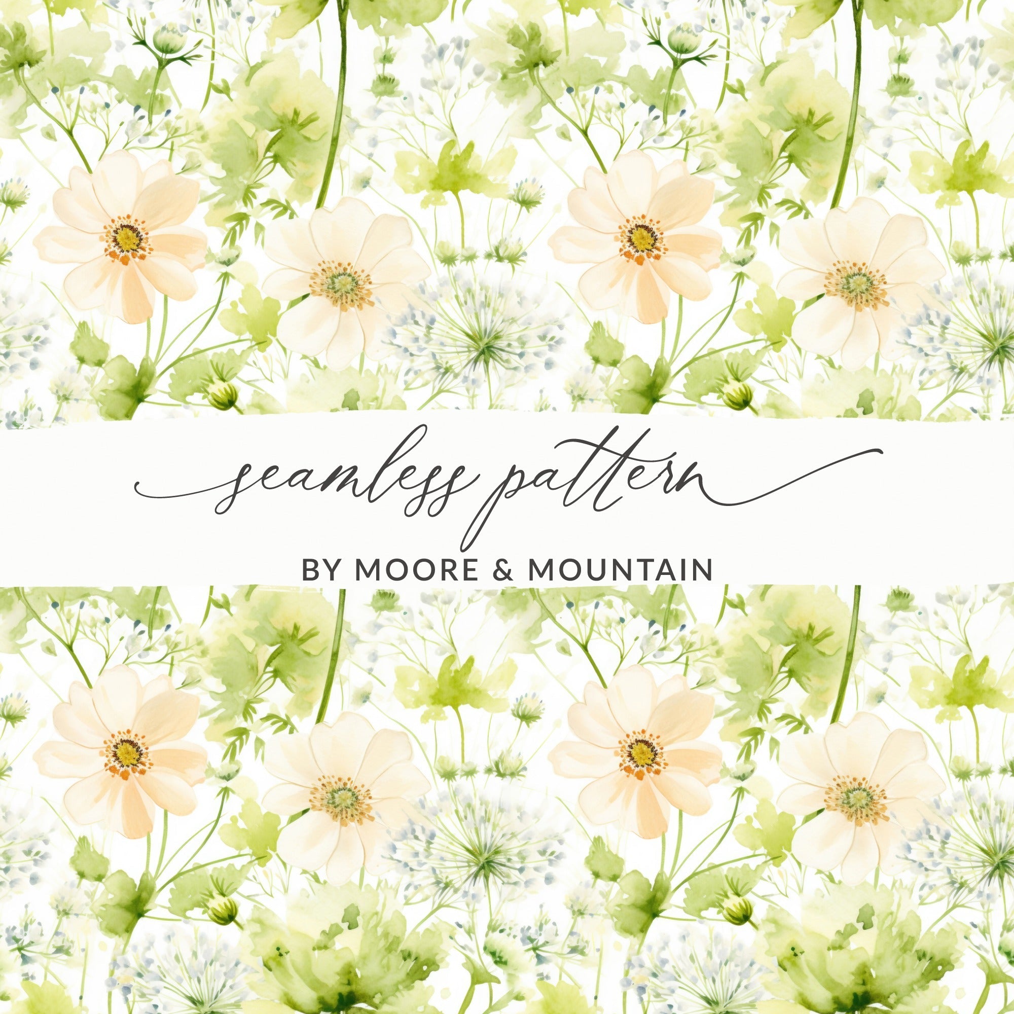 Floral Seamless Pattern Digital, Flower Background Texture Paper, Watercolor Pattern Design, Printable Surface Pattern Files - Moore and Mountain