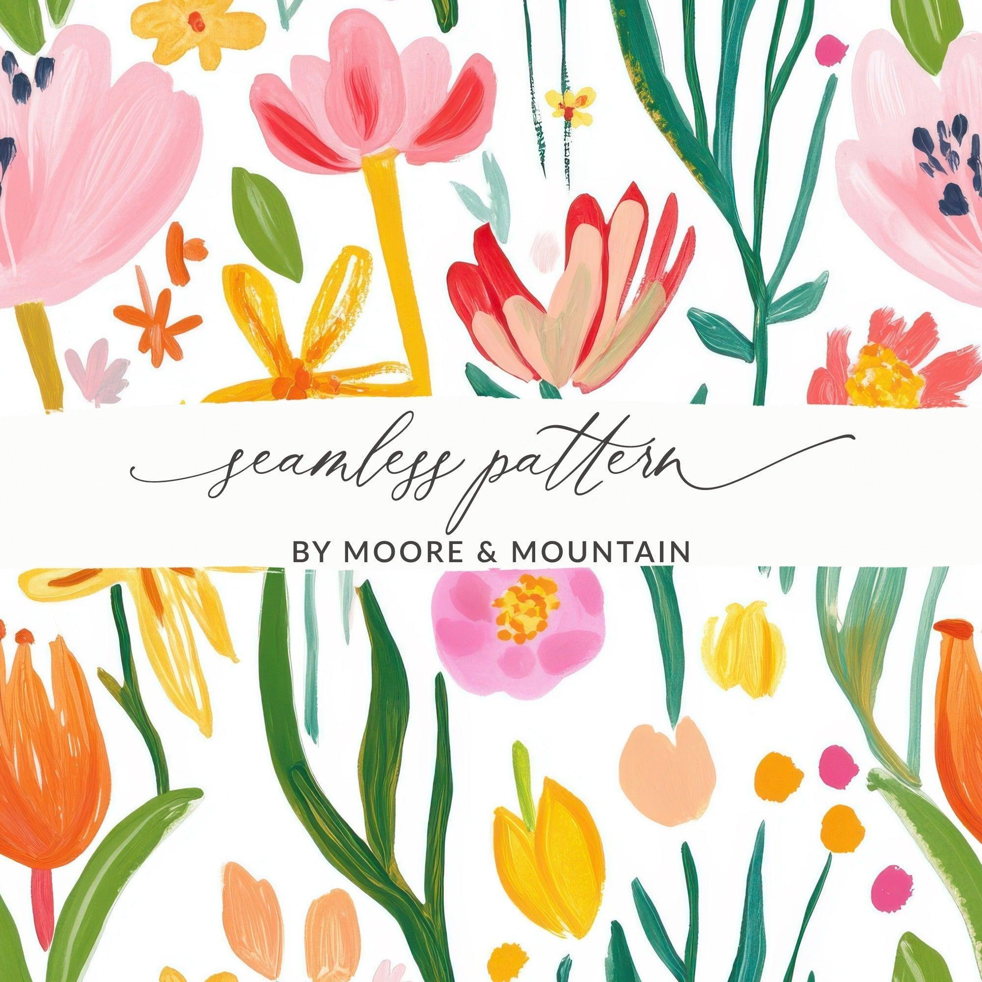Floral Seamless Pattern Digital, Flower Clipart, Scrapbook Paper, Floral Design, Fabric Design, Floral Illustration, Paper Crafts - Moore and Mountain