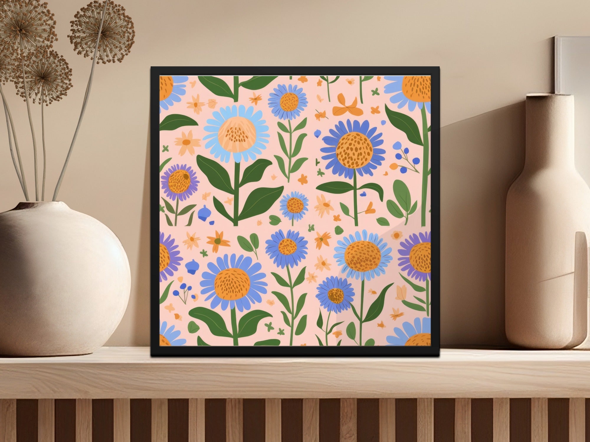 Floral Seamless Pattern Digital, Flower Print File, Blue Flower Design, Digital Download, Seamless Background, Fabric Pattern, 12x12 JPEG - Moore and Mountain