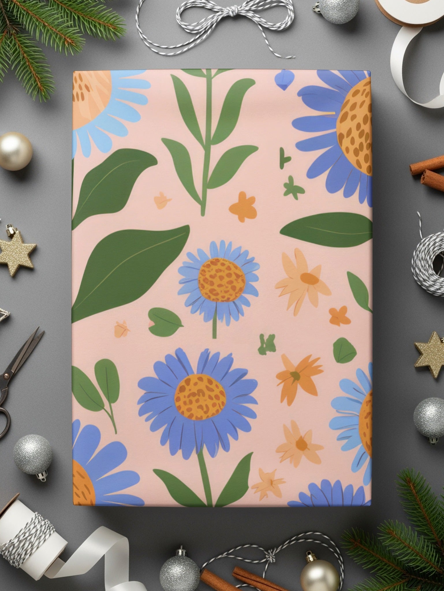 Floral Seamless Pattern Digital, Flower Print File, Blue Flower Design, Digital Download, Seamless Background, Fabric Pattern, 12x12 JPEG - Moore and Mountain
