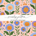 Floral Seamless Pattern Digital, Flower Print File, Blue Flower Design, Digital Download, Seamless Background, Fabric Pattern, 12x12 JPEG - Moore and Mountain
